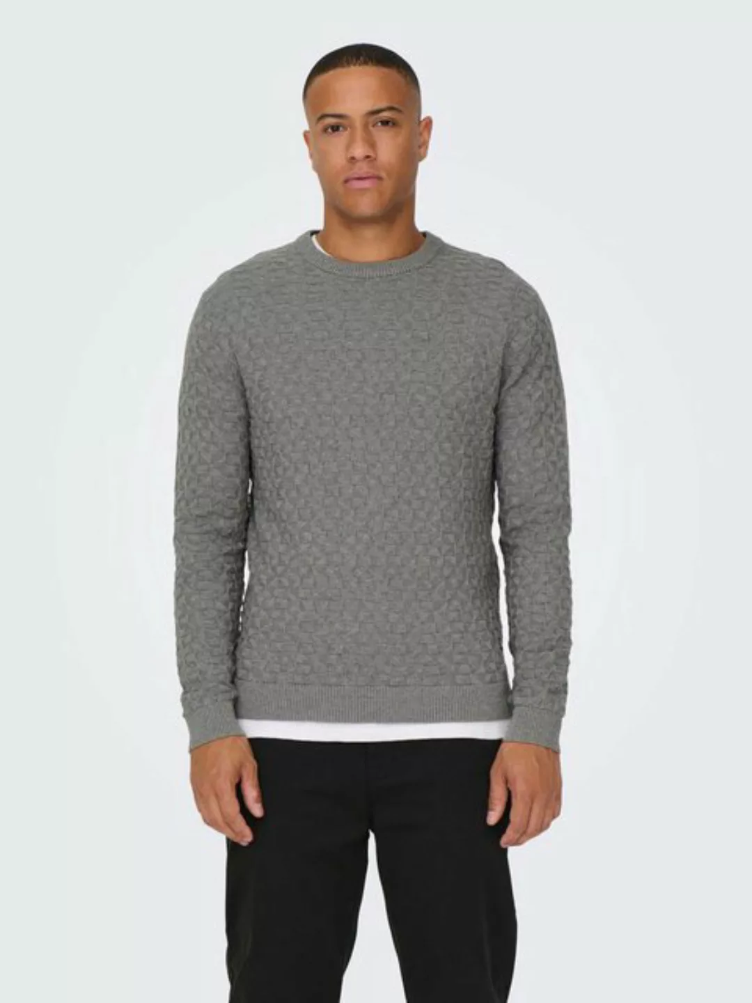 ONLY & SONS Strickpullover Design Pullover Geripptes Karo Strick Muster ONS günstig online kaufen