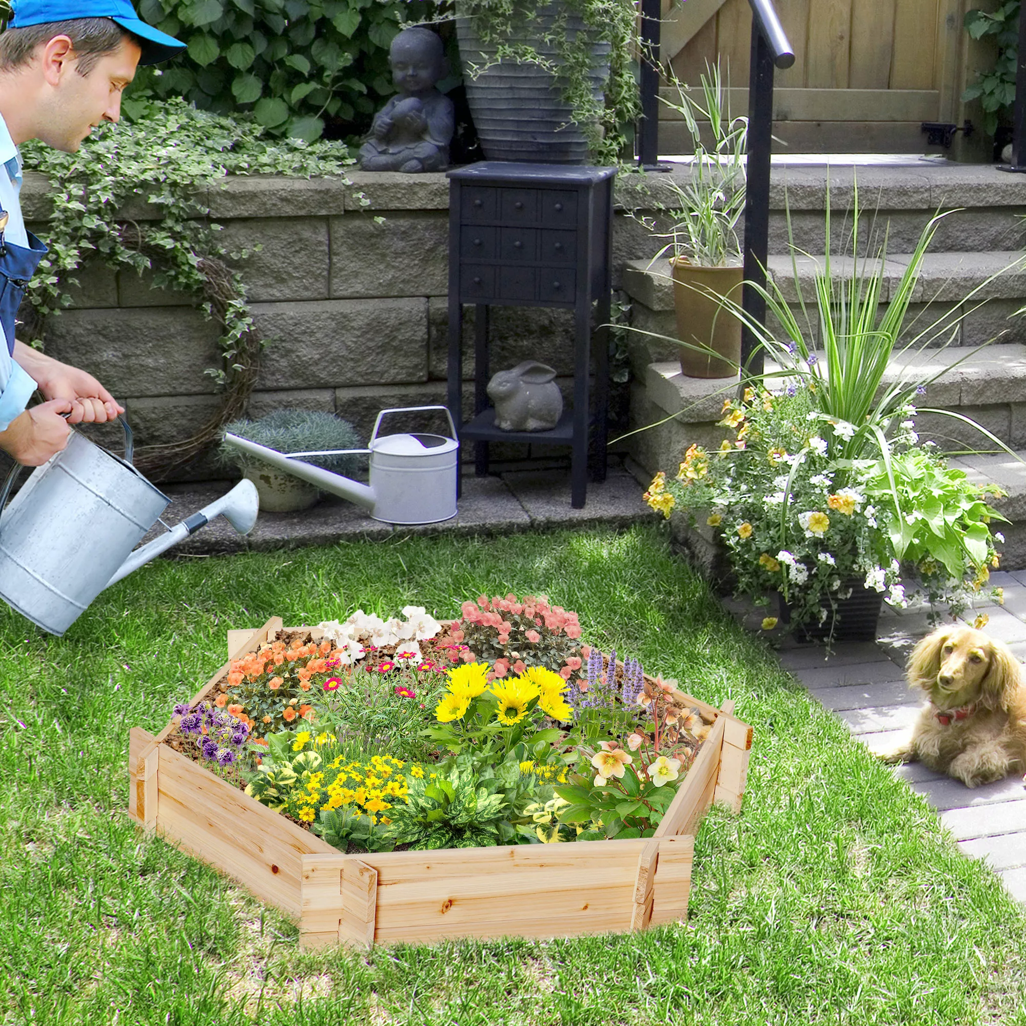 Outsunny Hochbeet sechseckig DIY Pflanzkübel Pflanzkasten aus Holz für Gart günstig online kaufen