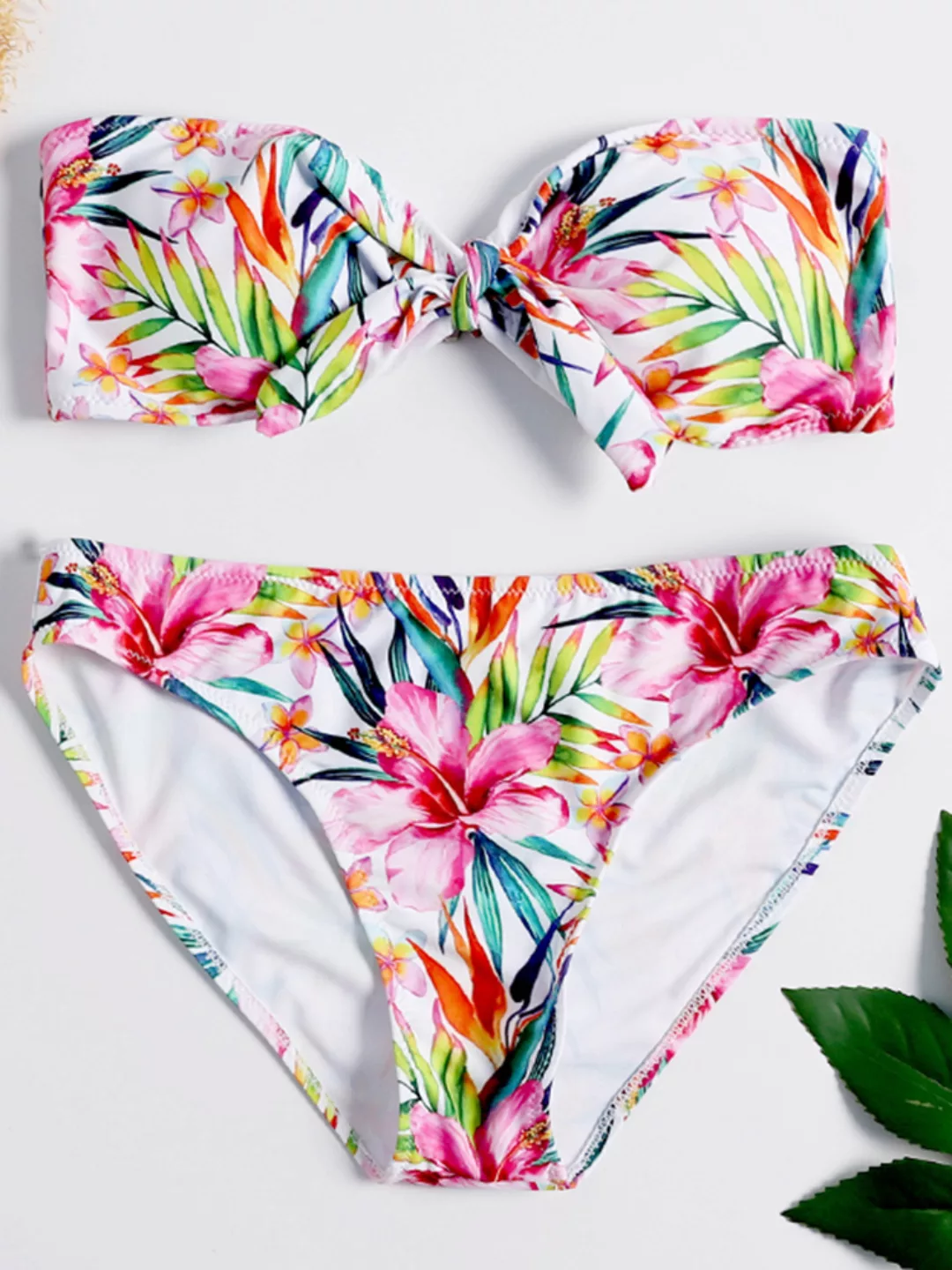 Sexy Bikinis Damen Badeanzüge Bedruckte Bandeau Beachwear mit Schnürung vor günstig online kaufen