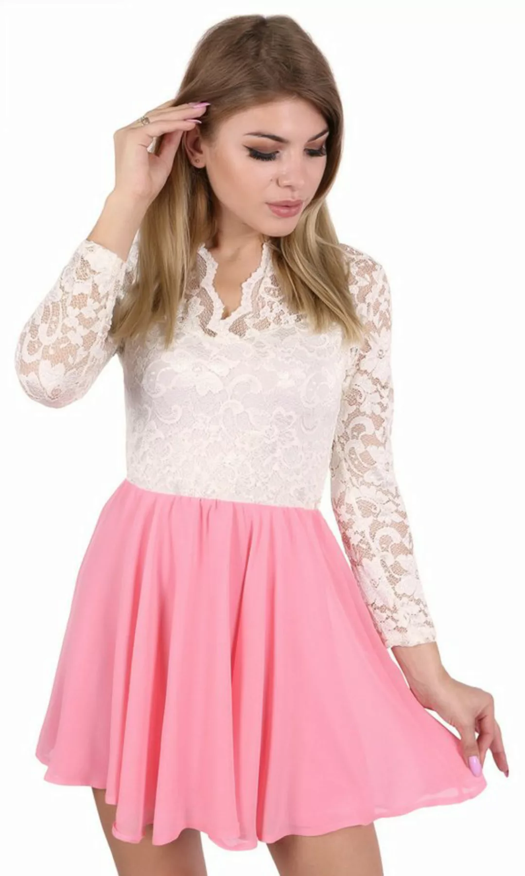 Sarcia.eu Minikleid John Zack cremefarbig-pinkes Minikleid Spitze Chiffon L günstig online kaufen