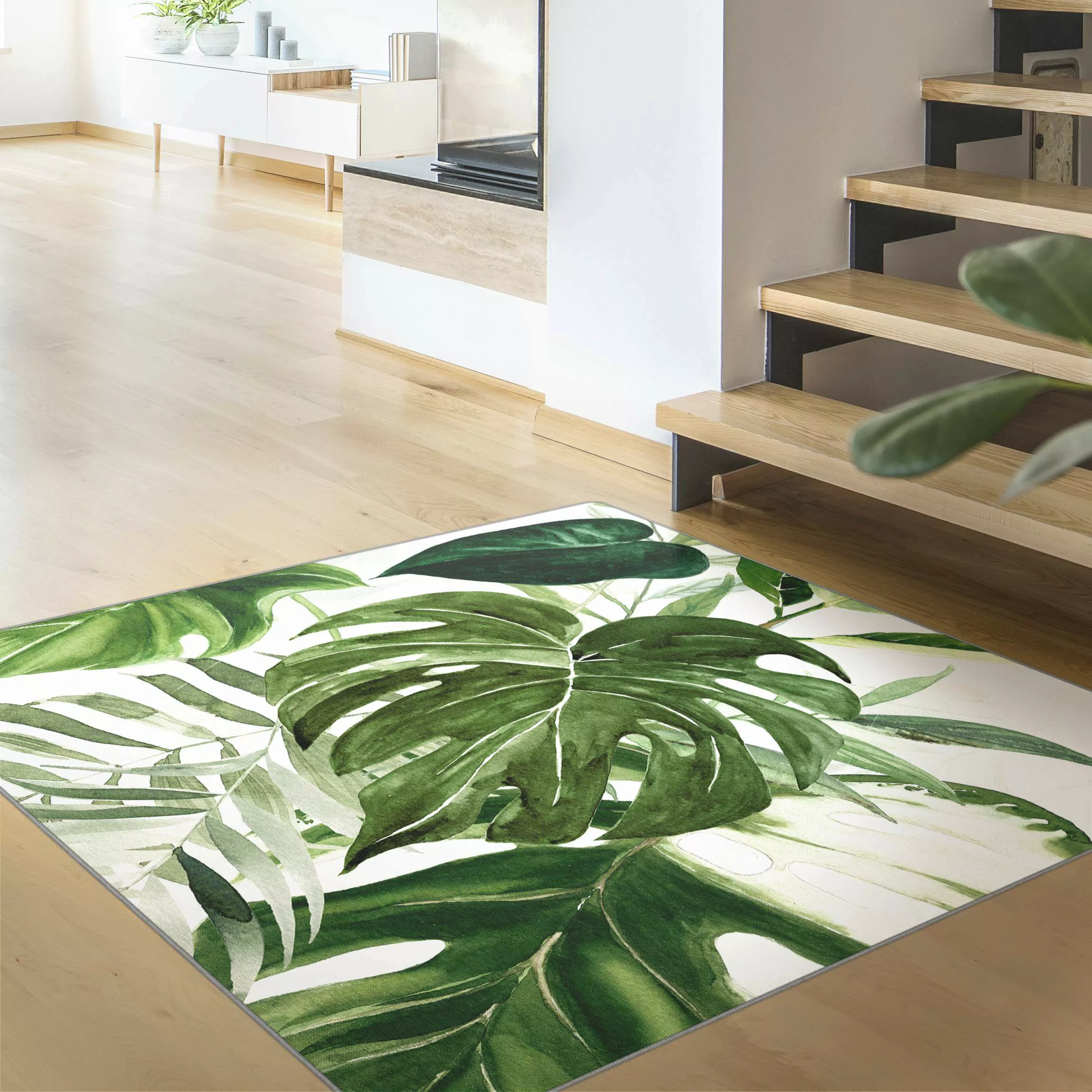 Teppich Aquarell Tropisches Arrangement mit Monstera günstig online kaufen