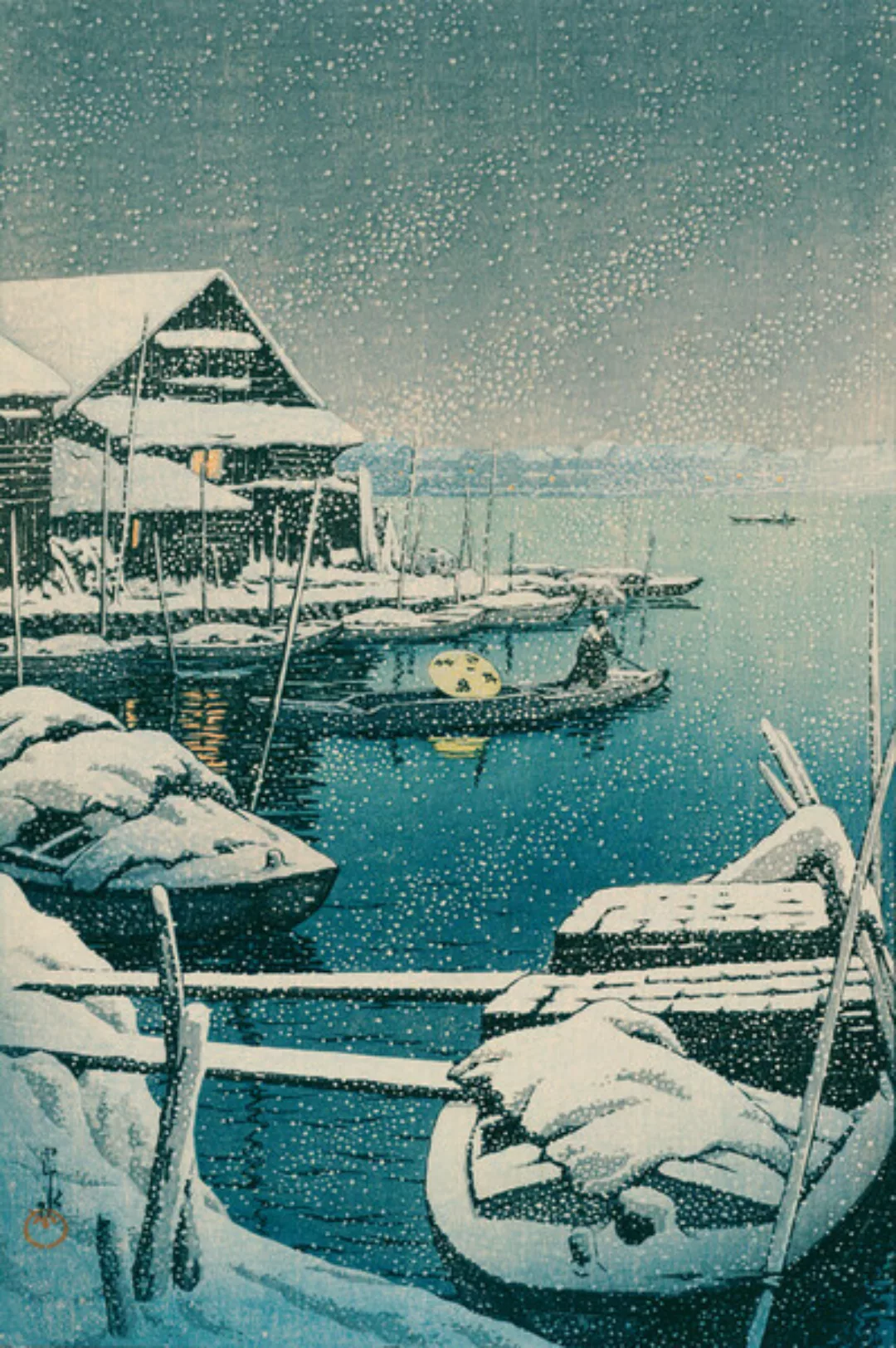 Poster / Leinwandbild - Boat On a Snowy Day By Hasui Kawase günstig online kaufen