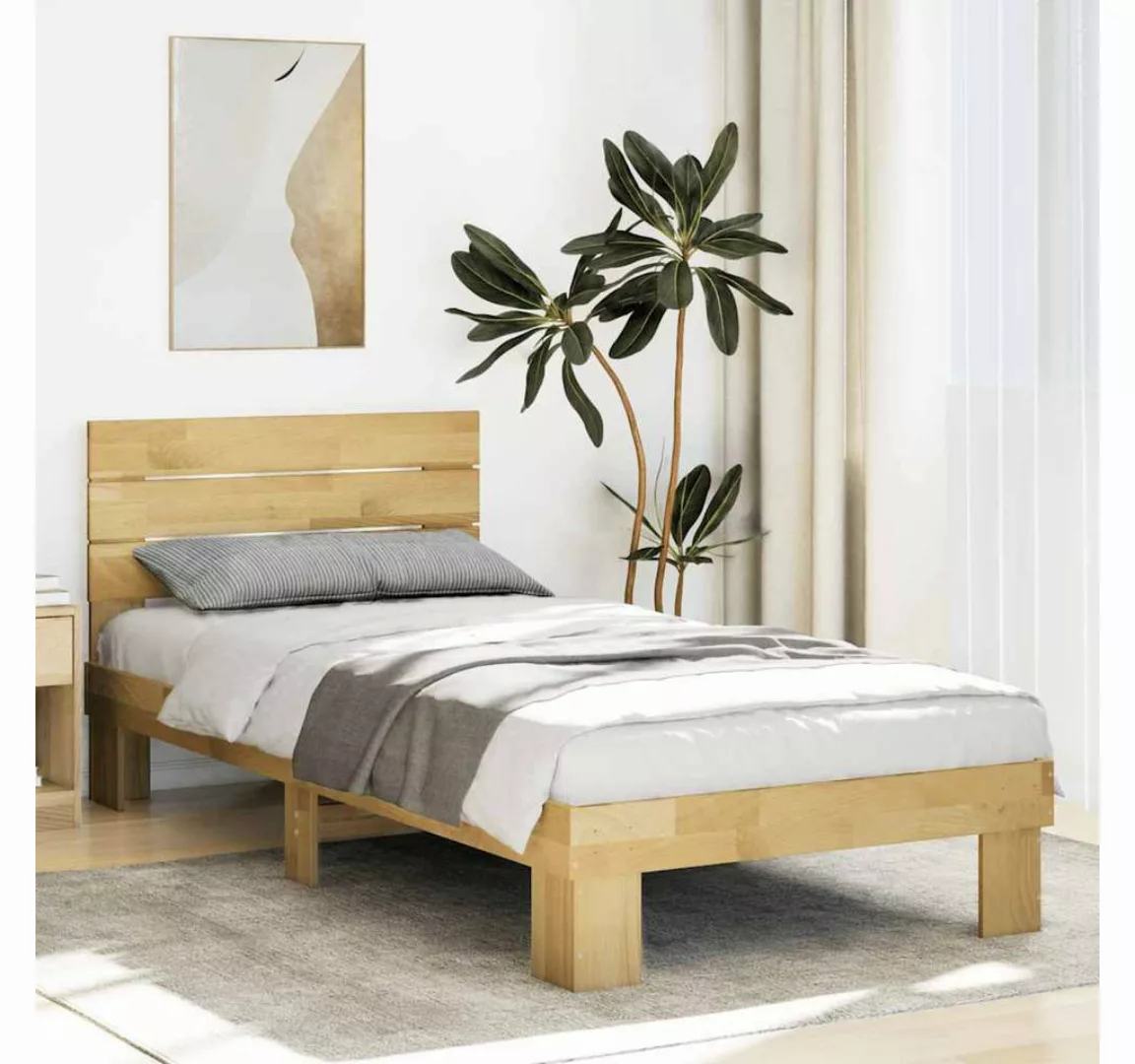 vidaXL Bett, Massivholzbett mit Kopfteil ohne Matratze 75x190 cm Eichenholz günstig online kaufen