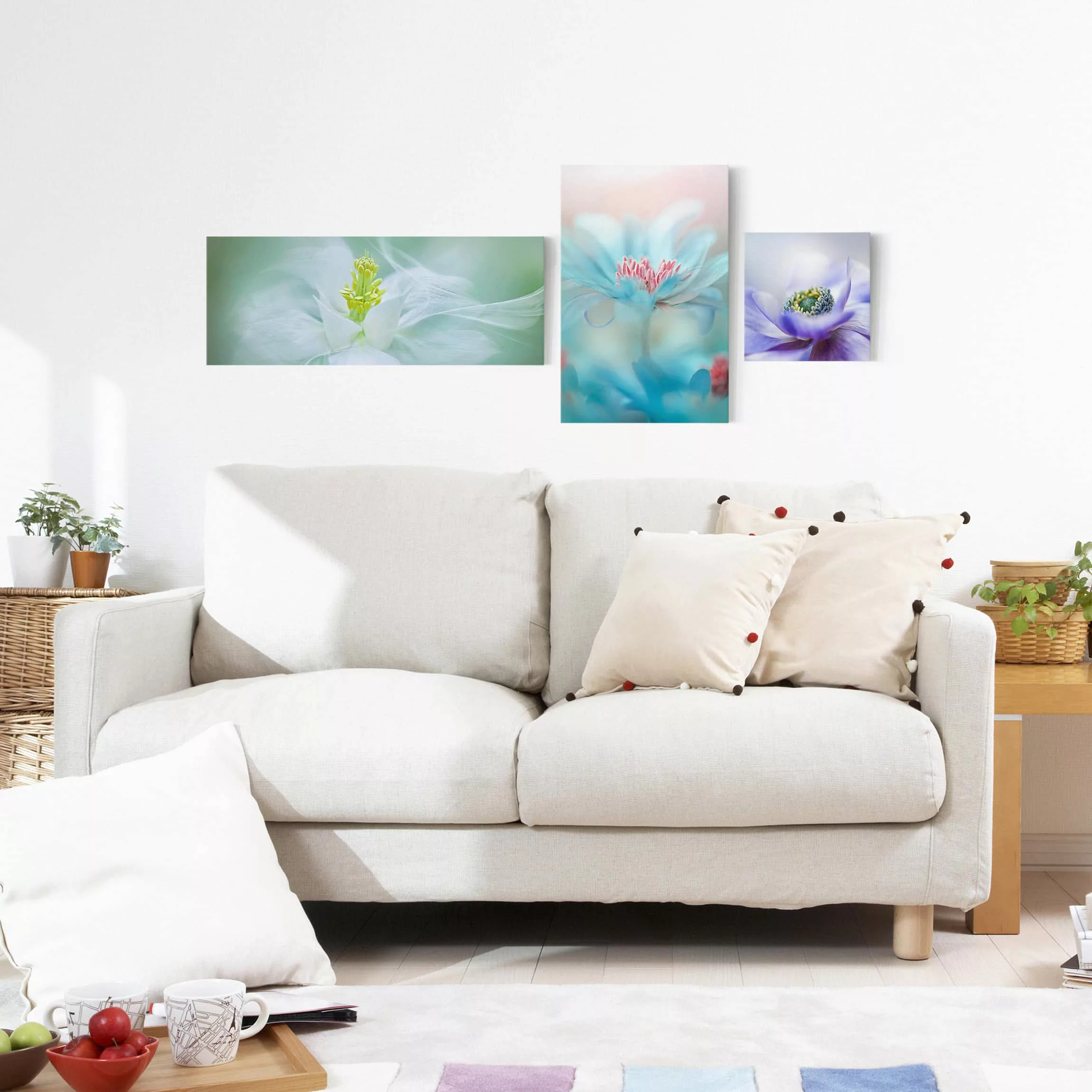 3-teiliges Leinwandbild - Querformat Zarte Blüten günstig online kaufen