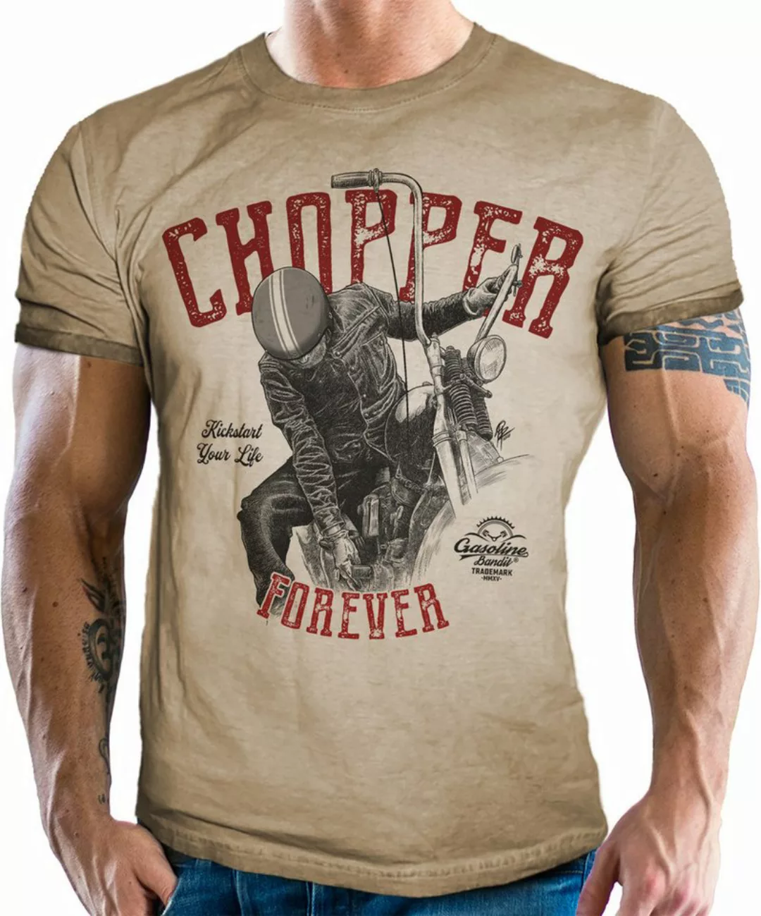 GASOLINE BANDIT® T-Shirt im Used Look für Motorradfahrer und Biker: Chopper günstig online kaufen