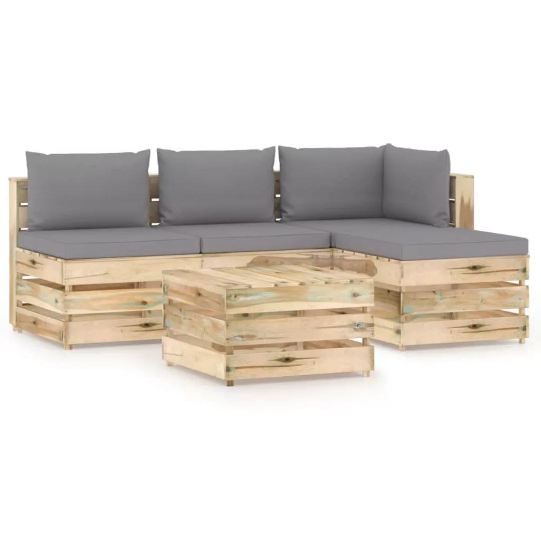 5-tlg. Garten-lounge-set Mit Kissen Grün Imprägniertes Holz günstig online kaufen