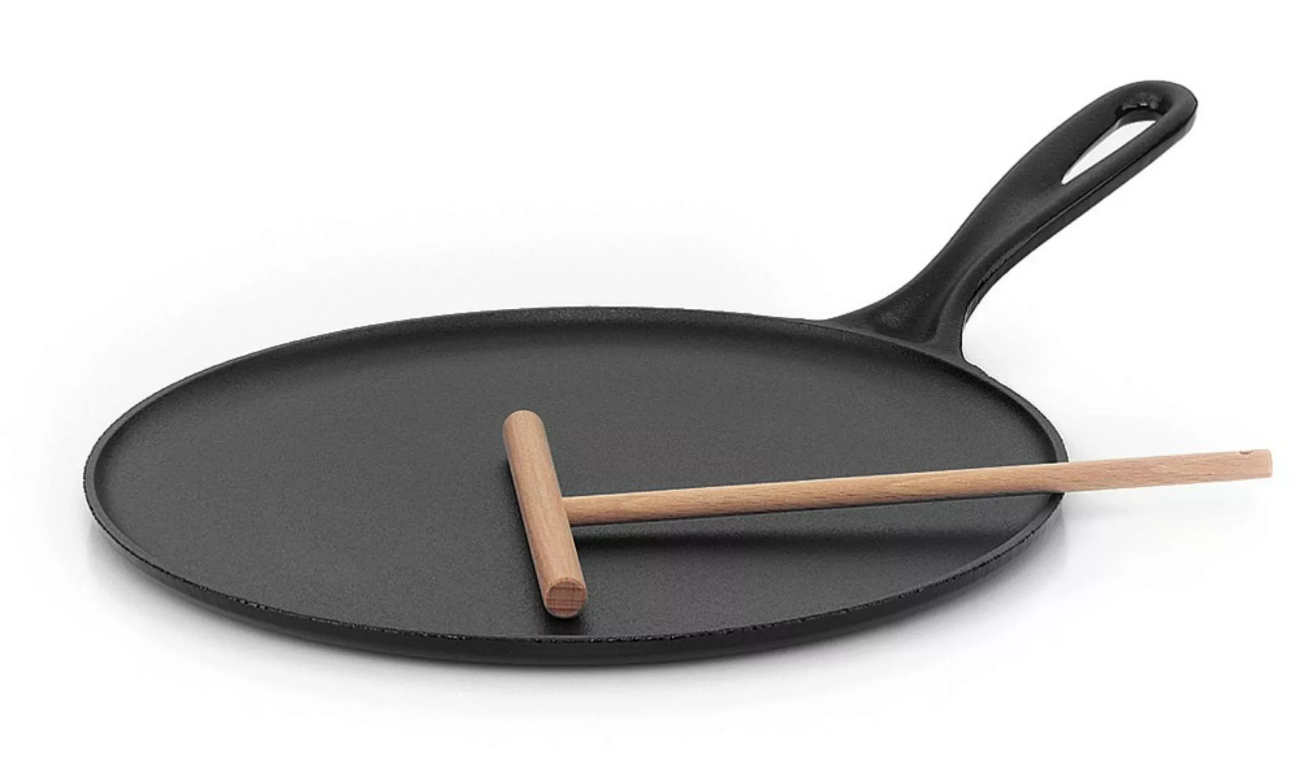 Le Creuset Crepes-Pfanne Gusseisen mit Holzschieber Schwarz 27cm günstig online kaufen