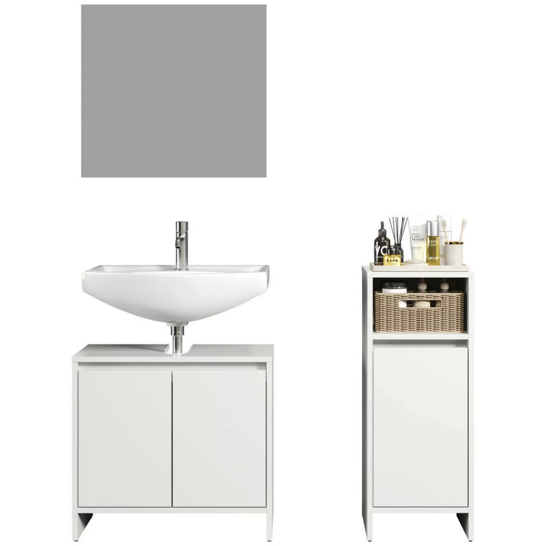 Badezimmer-Set Basix weiß matt grau B/H/T: ca. 107x164x28 cm günstig online kaufen