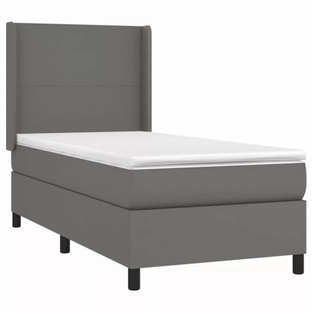 vidaXL Bett Boxspringbett mit Matratze Grau 100x200 cm Kunstleder günstig online kaufen