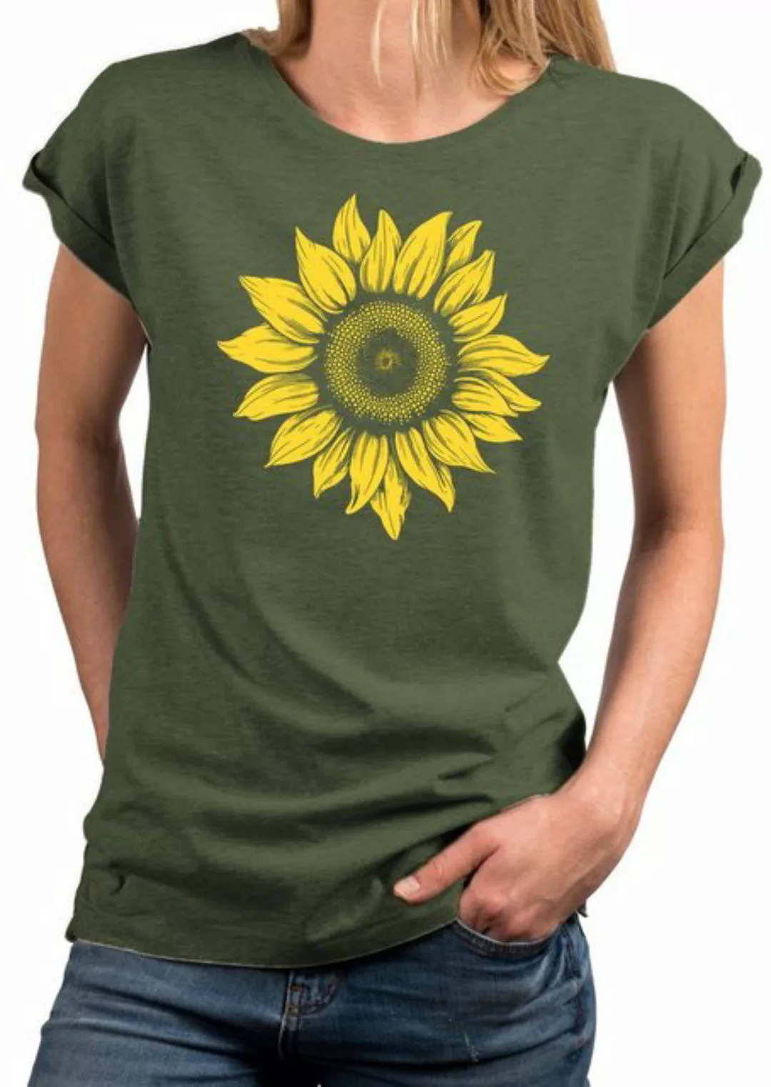 MAKAYA Print-Shirt Damen Blumenpint Sonnenblume Blumen Motiv Blumenmuster S günstig online kaufen