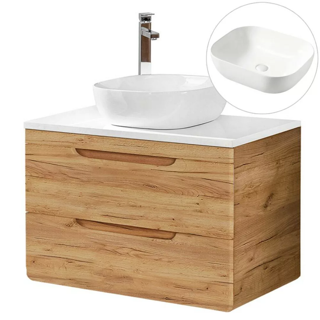 Lomadox Waschtisch 80cm mit Keramikbecken LUTON-56-CRAFT Wotaneiche mit Hoc günstig online kaufen