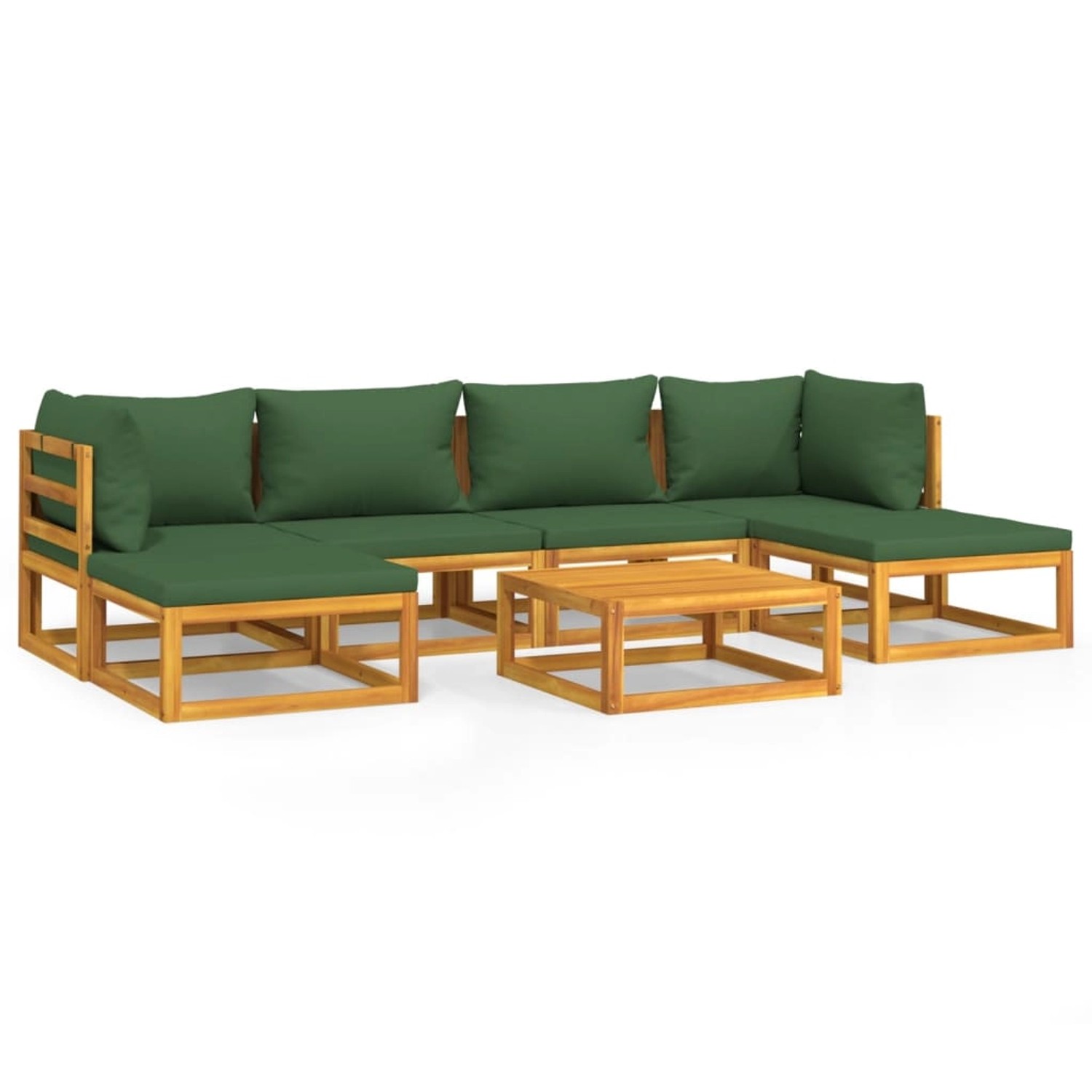 Vidaxl 7-tlg. Garten-lounge-set Mit Grünen Kissen Massivholz günstig online kaufen