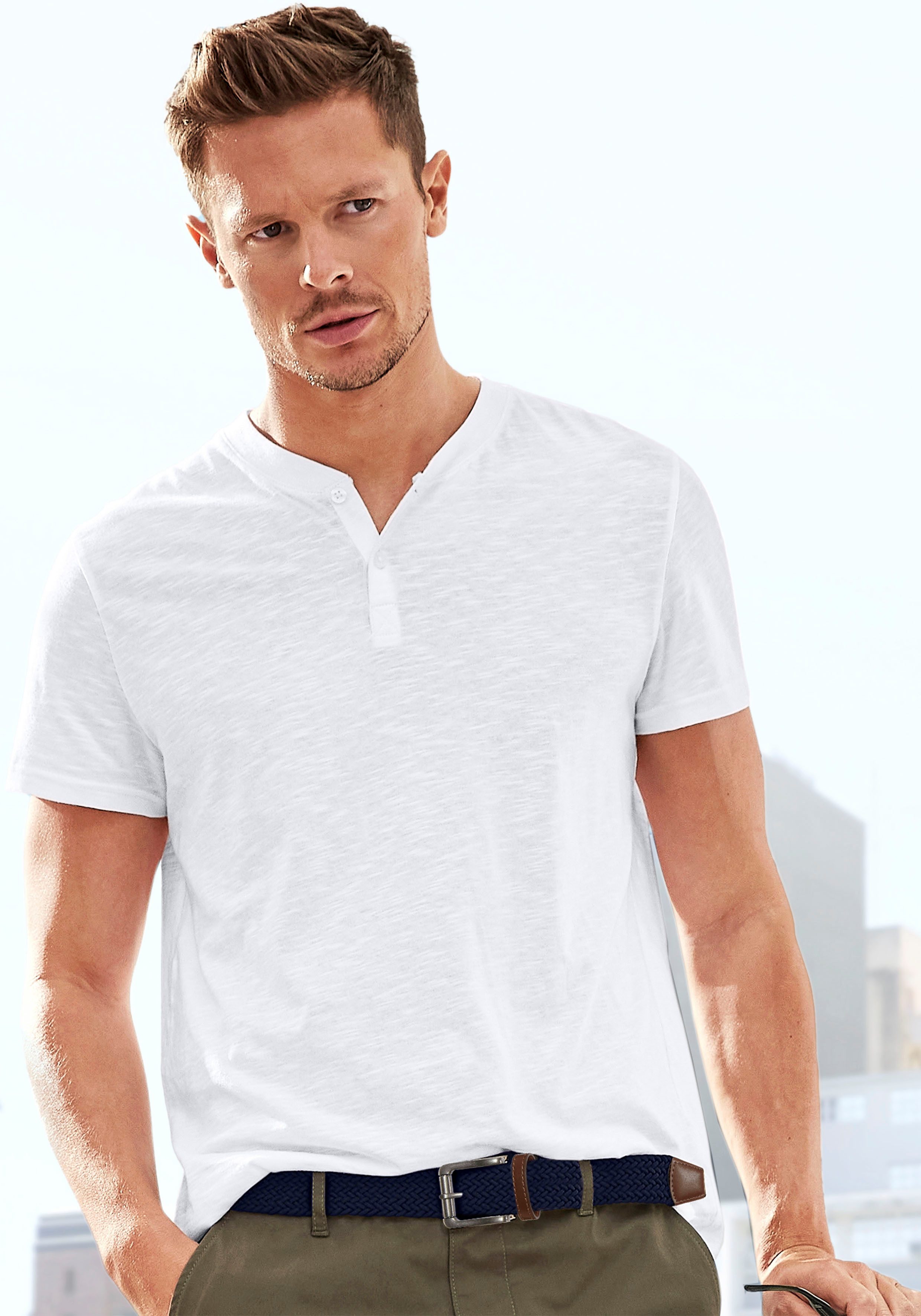 H.I.S Henleyshirt, Kurzarmshirt mit Henleykragen, strukturierte Baumwolle günstig online kaufen