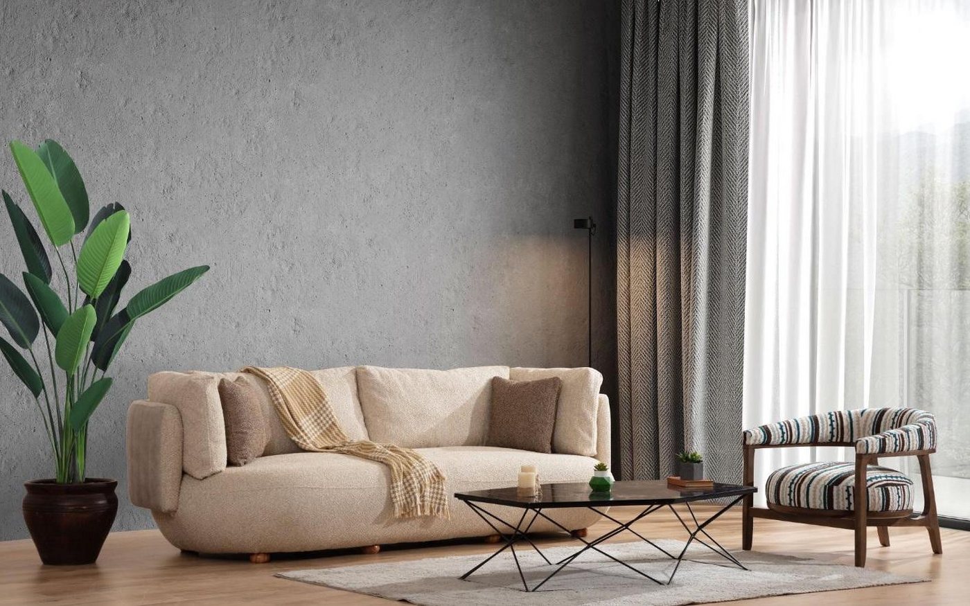 Xlmoebel Sofa Moderne Beige Wohnzimmer-Sitzgruppe mit stilvollem Dreisitzer günstig online kaufen