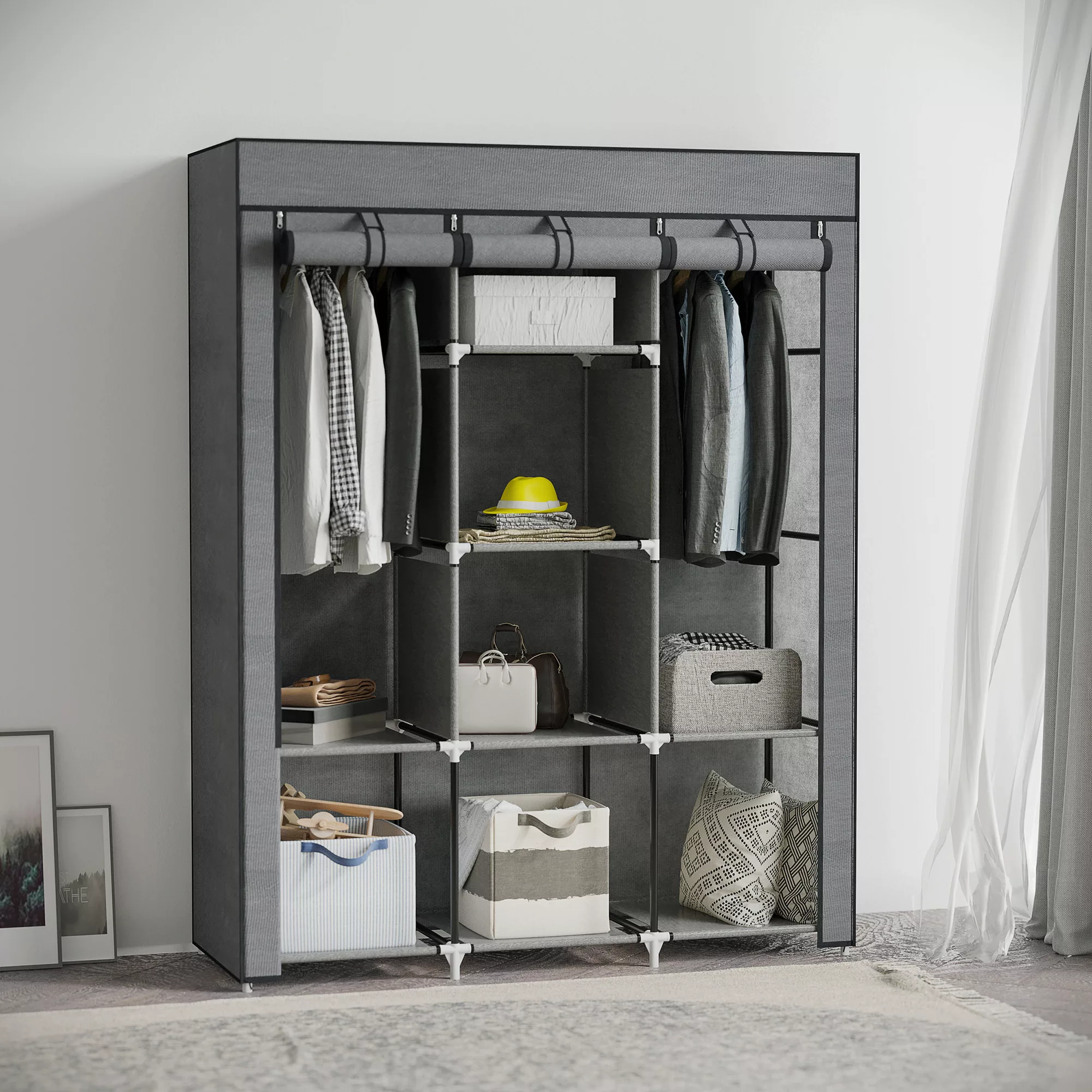 HOMCOM Stoffschrank, Kleiderschrank mit Kleiderstangen, 8 Ebenen, Faltschra günstig online kaufen