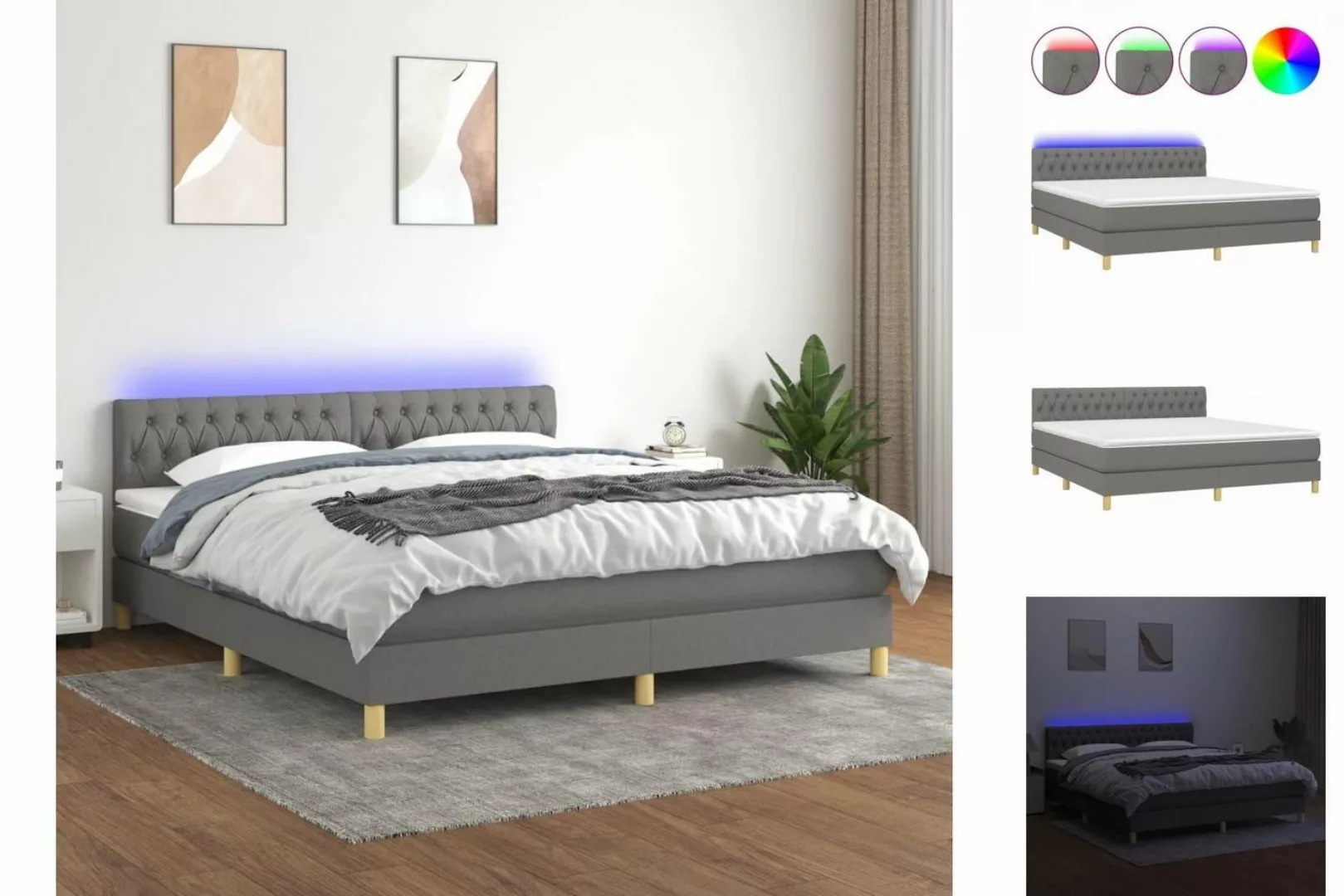 vidaXL Boxspringbett Boxspringbett mit Matratze LED Dunkelgrau 180x200 cm S günstig online kaufen