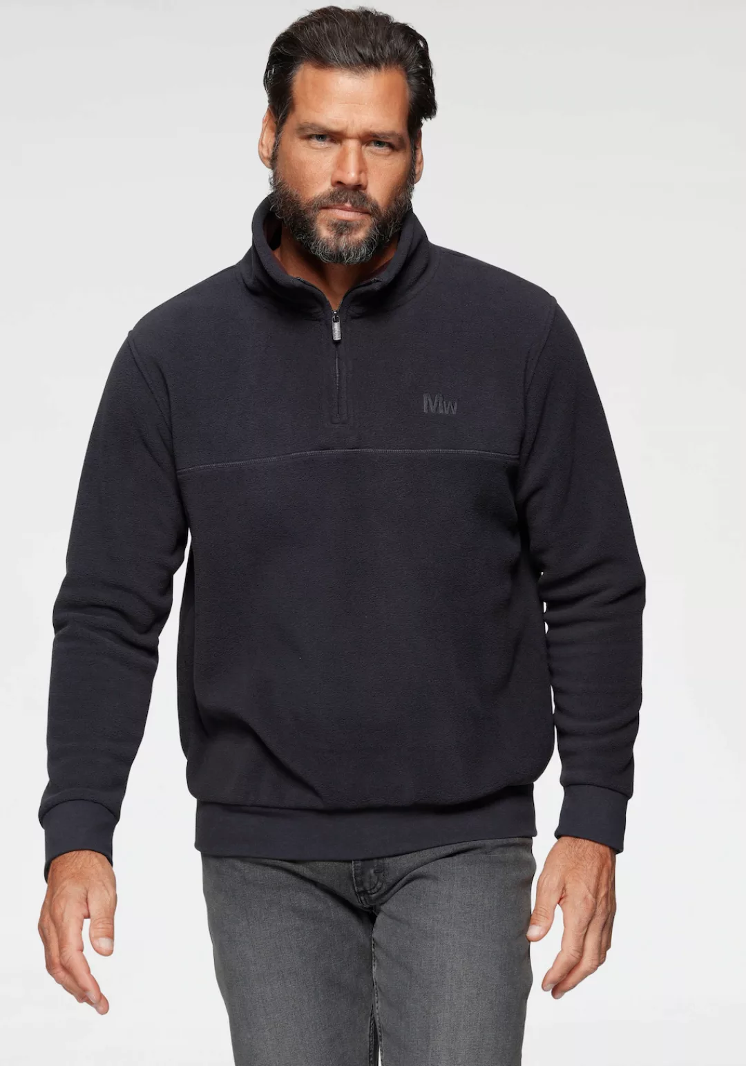 Mans World Fleecepullover, Langarm, mit Rippbündchen, mit Troyerkragen, für günstig online kaufen