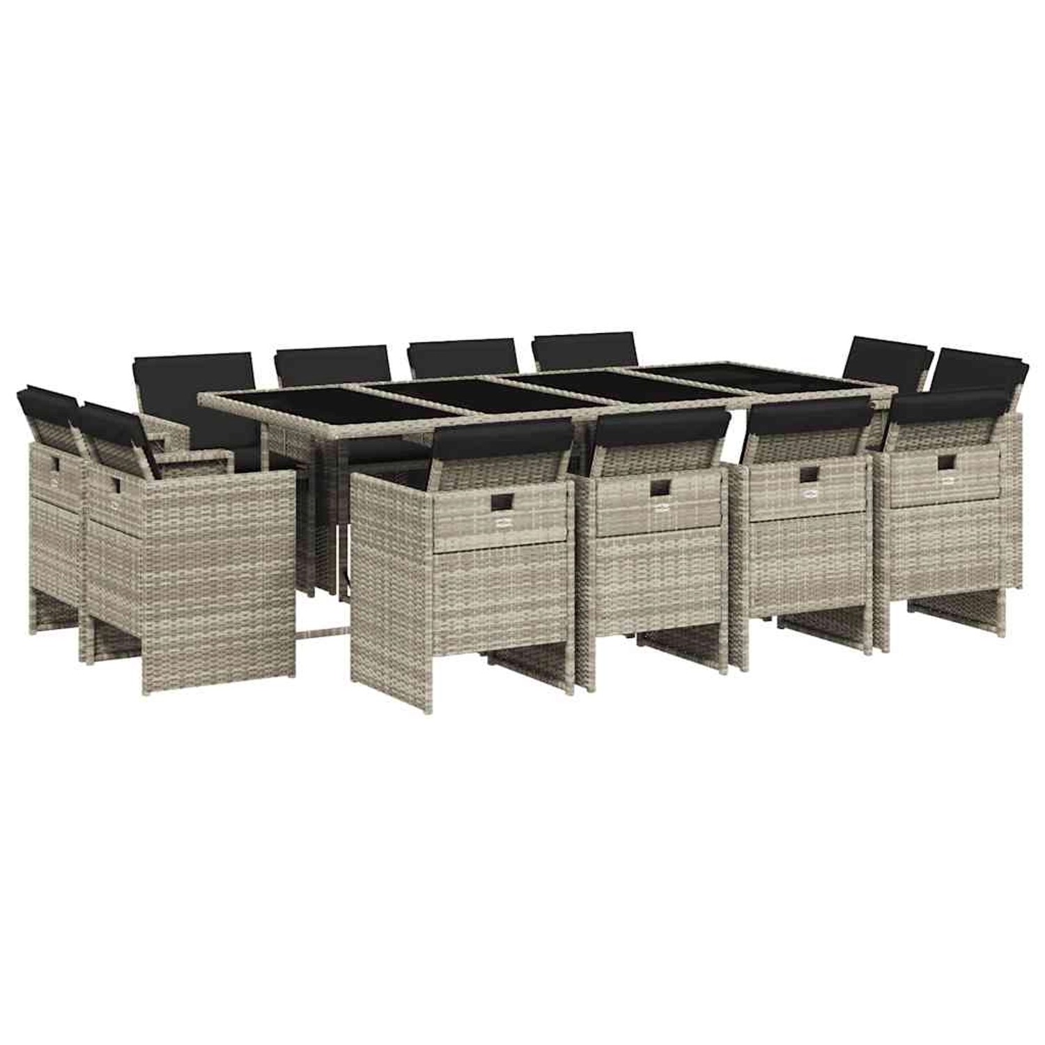 vidaXL 13-Tlg Garten-Essgruppe mit Kissen Hellgrau Poly Rattan 3210683 günstig online kaufen