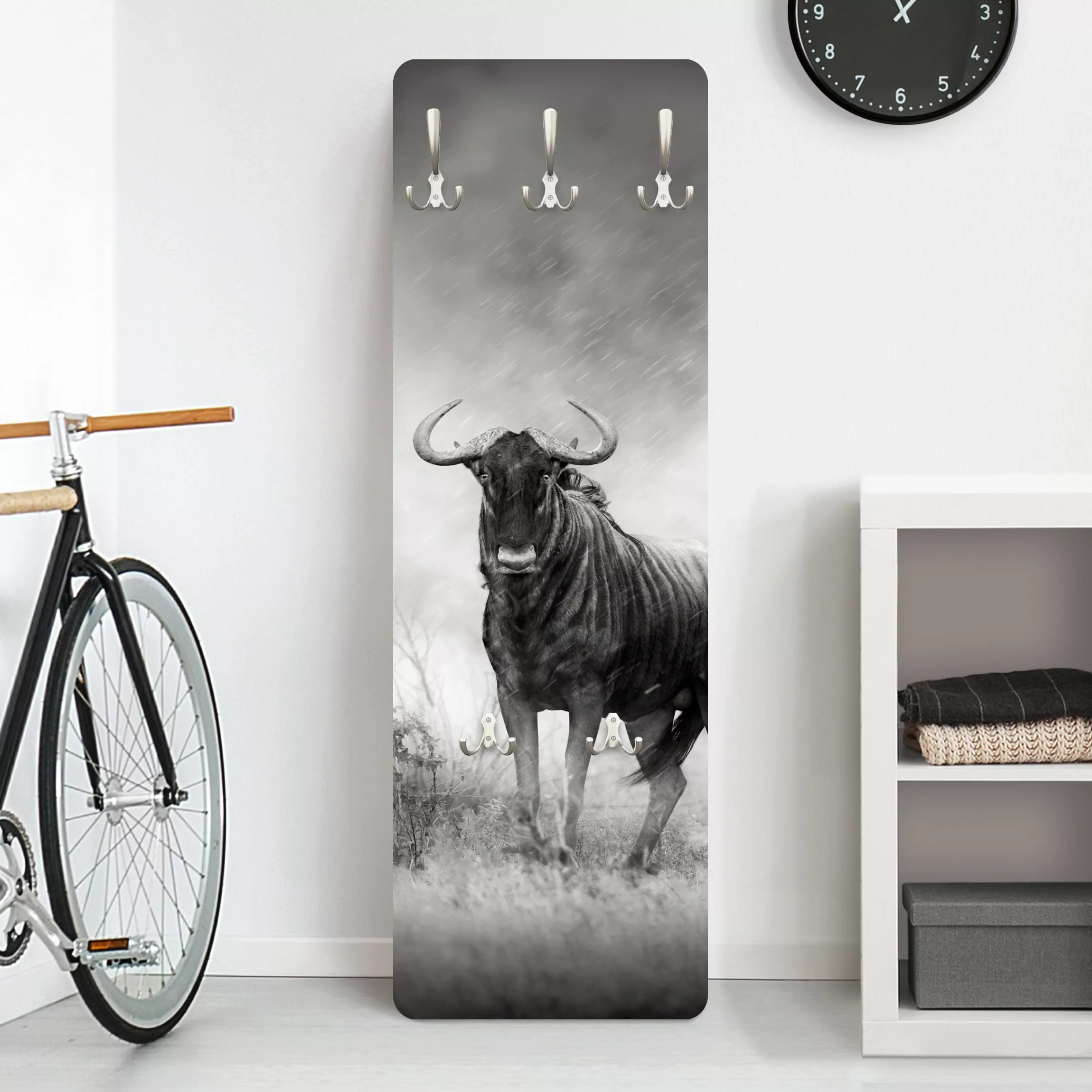 Wandgarderobe Holzpaneel Tiere Staring Wildebeest günstig online kaufen