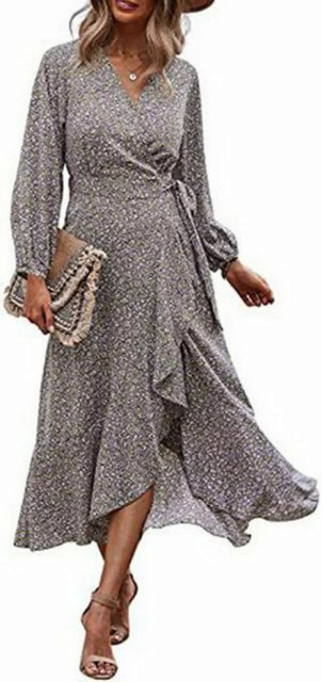KIKI Druckkleid Kleid mit V-Ausschnitt, langer Rock,Wickelkleid,Strandkleid günstig online kaufen