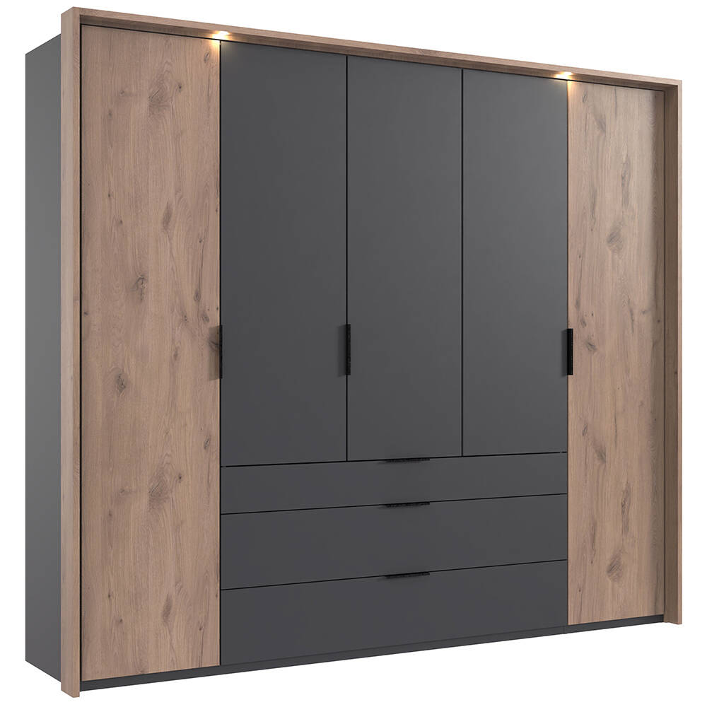 Kleiderschrank 254 cm breit inkl Beleuchtung, Passepartoutrahmen in grau mi günstig online kaufen