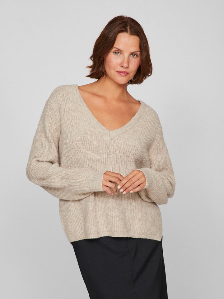 Vila V-Ausschnitt-Pullover VIBELUNA V-NECK REV L/S KNIT TOP - NOOS günstig online kaufen