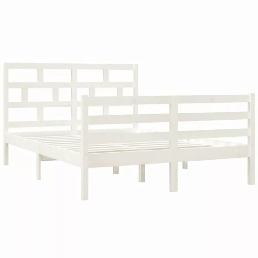 vidaXL Bettgestell Massivholzbett Weiß 135x190 cm 4FT6 Double Bett Bettgest günstig online kaufen