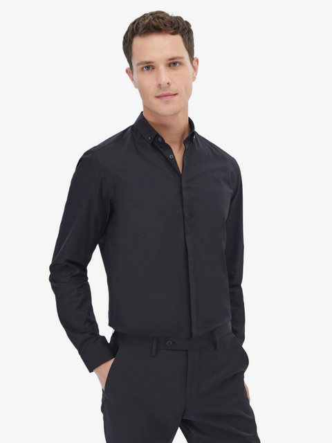 KİP Langarmhemd Schwarzes Slim-Fit Hemd aus 100% Baumwolle günstig online kaufen