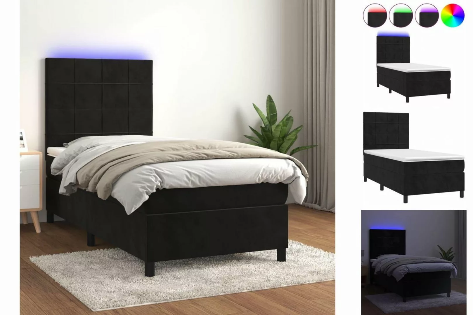 vidaXL Boxspringbett Boxspringbett mit Matratze LED Schwarz 100x200 cm Samt günstig online kaufen