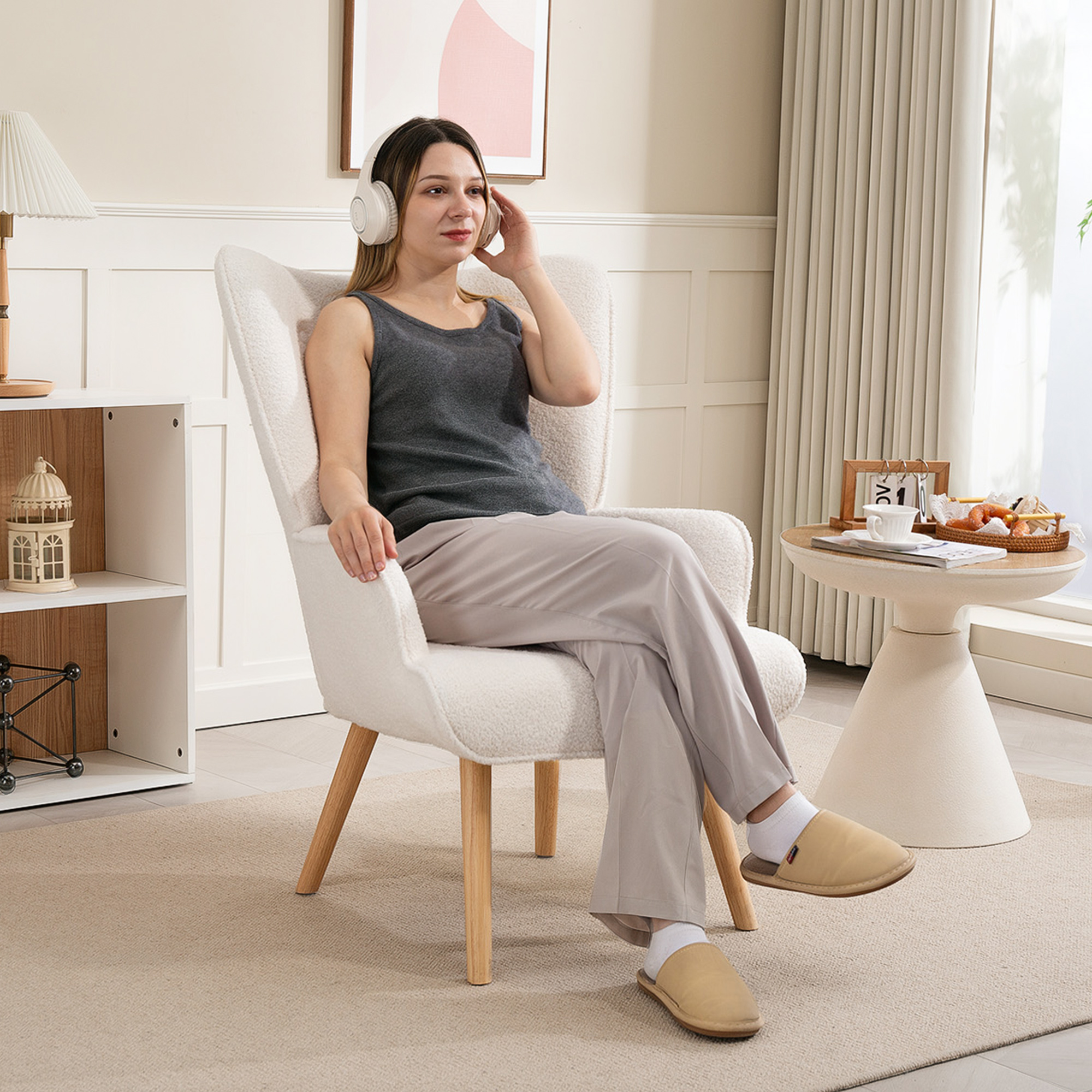 HOMCOM Loungesessel aus Bouclé-Stoff, moderner gepolsterter Ohrensessel mit günstig online kaufen