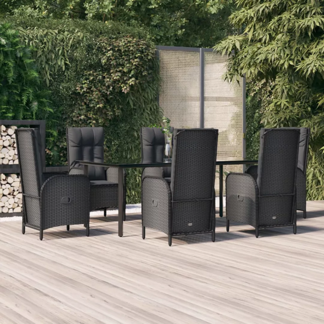 Vidaxl 7-tlg. Garten-essgruppe Mit Kissen Schwarz Poly Rattan günstig online kaufen