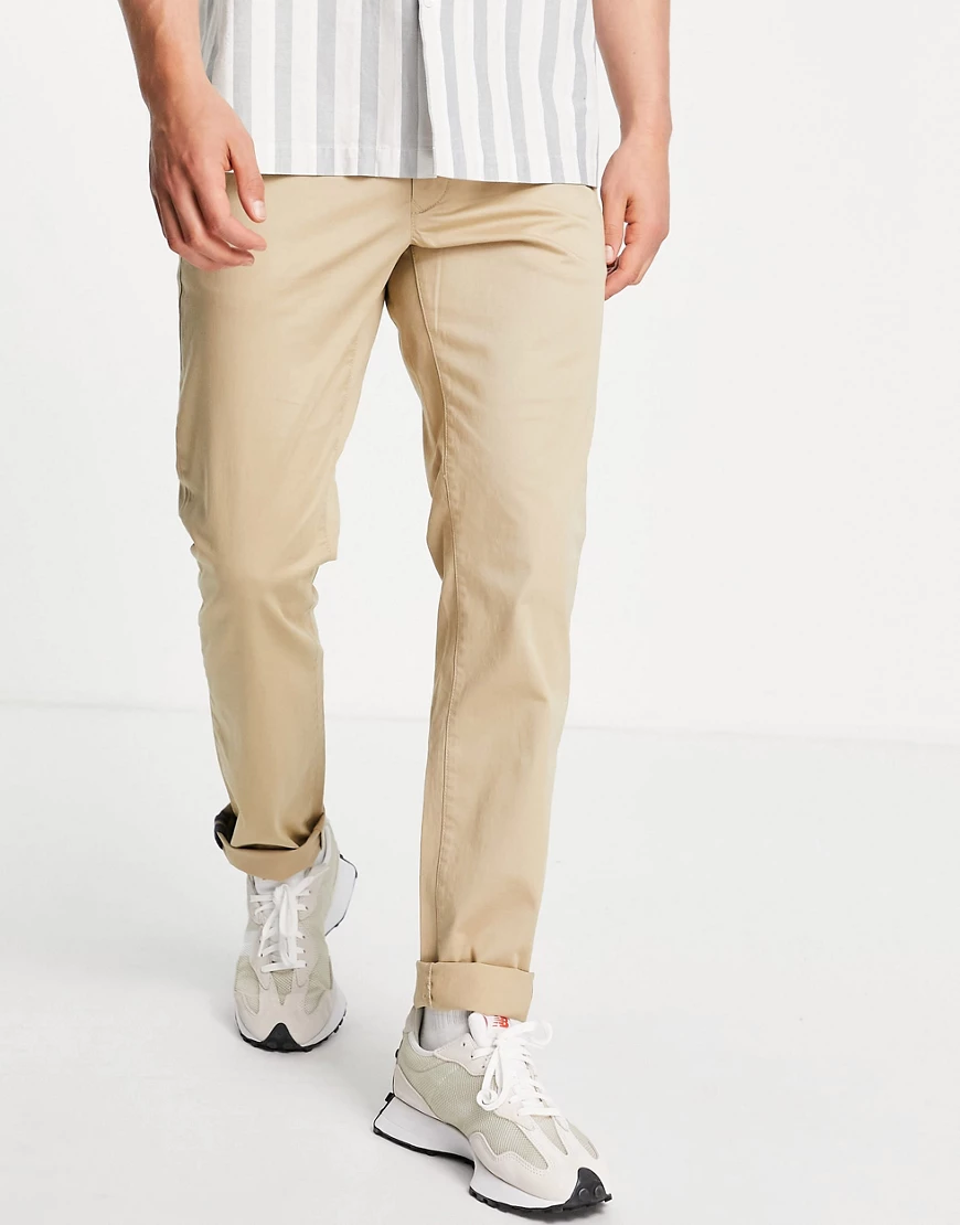 Gant – Schmal geschnittene Chinohose aus Twill in dunklem Khakibeige-Neutra günstig online kaufen