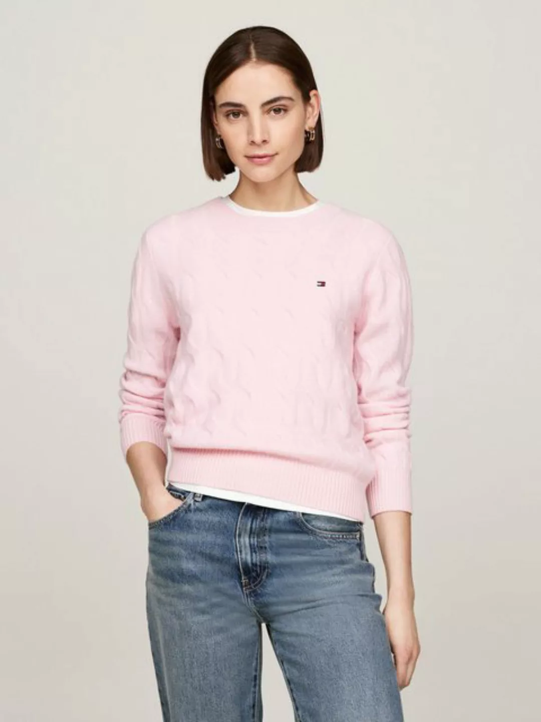 Tommy Hilfiger Strickpullover SOFT WOOL CABLE C-NK mit Zopfmuster, Rundhals günstig online kaufen