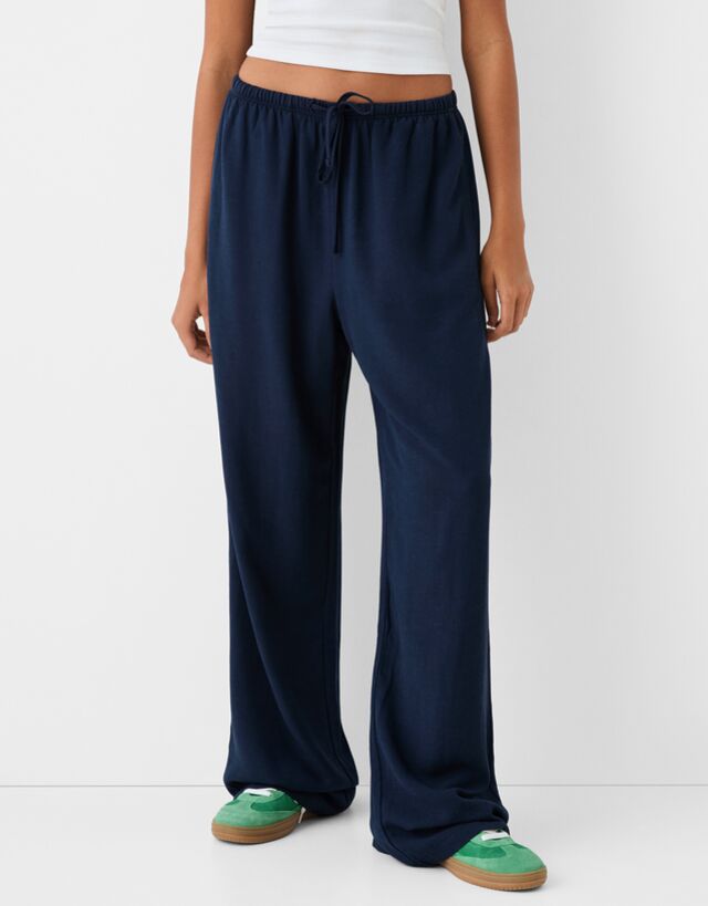 Bershka Straight-Fit-Hose Mit Leinen Und Stretchbund Damen Xl Marinenblau günstig online kaufen