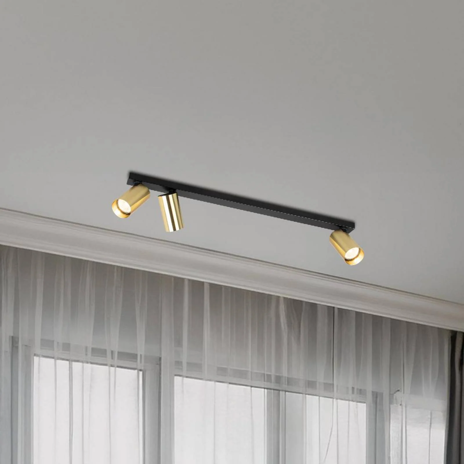Deckenspot Hero, schwarz/gold, 3-flammig, 70 cm, Metall günstig online kaufen