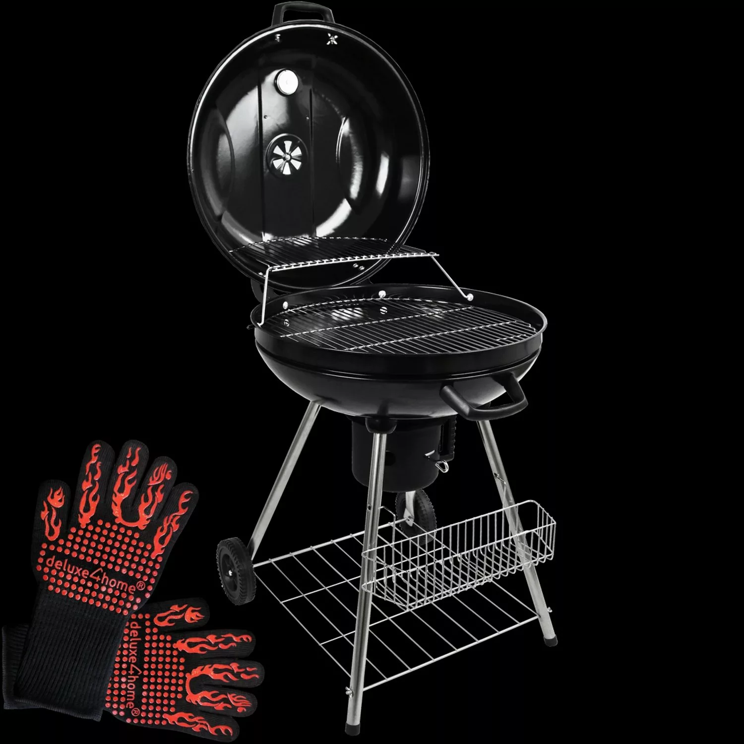 deluxe4home BBQ Kugelgrill mit Ablage und Handschuhen günstig online kaufen