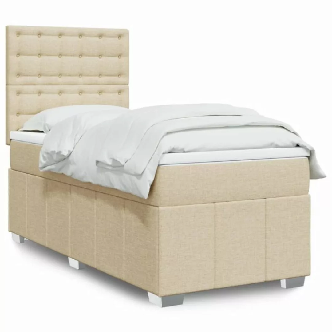 vidaXL Boxspringbett, Boxspringbett mit Matratze Creme 80x200 cm Stoff günstig online kaufen