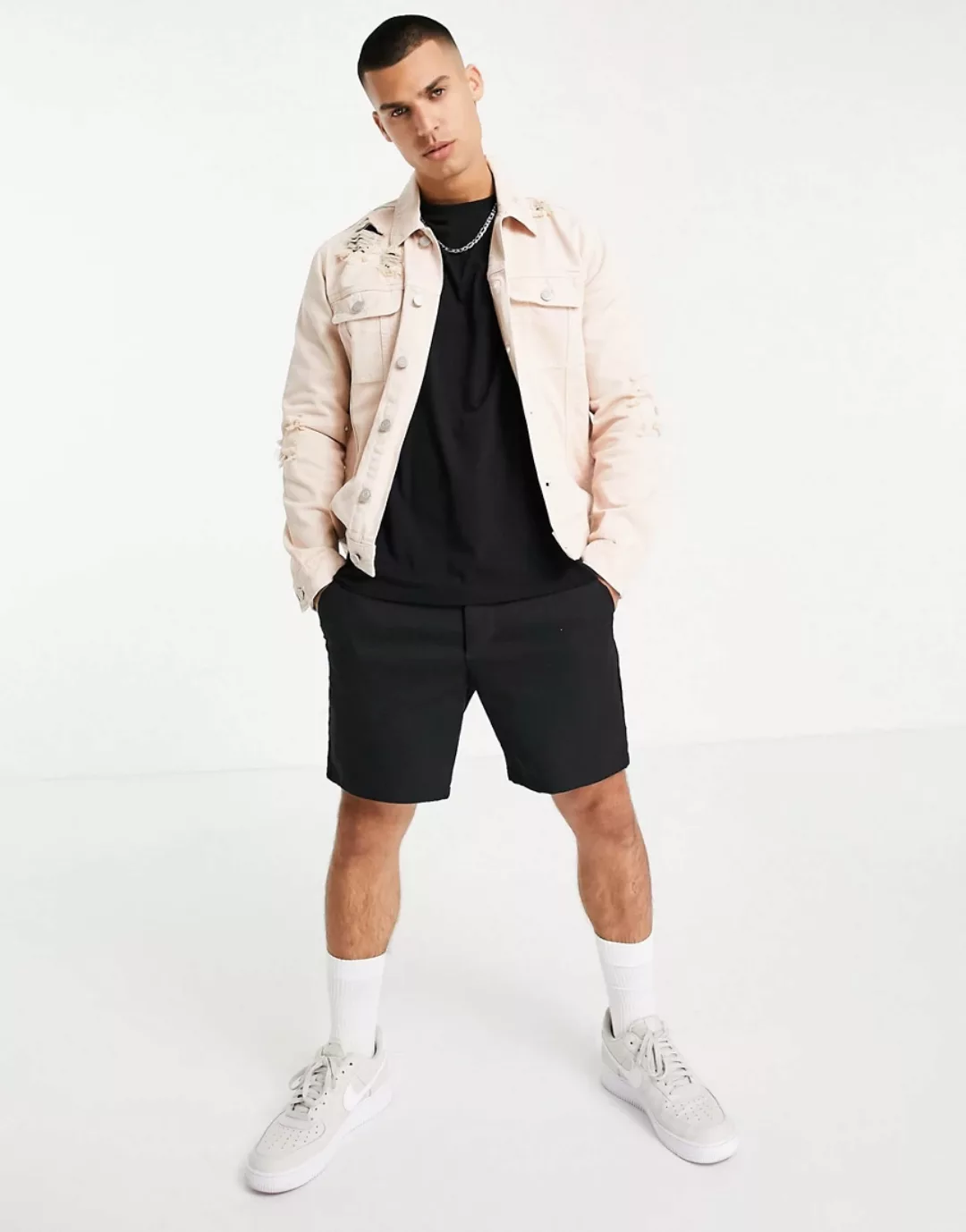 ASOS DESIGN ‑ Überfärbte Western-Jeansjacke mit Zierrissen in Steingrau-Neu günstig online kaufen