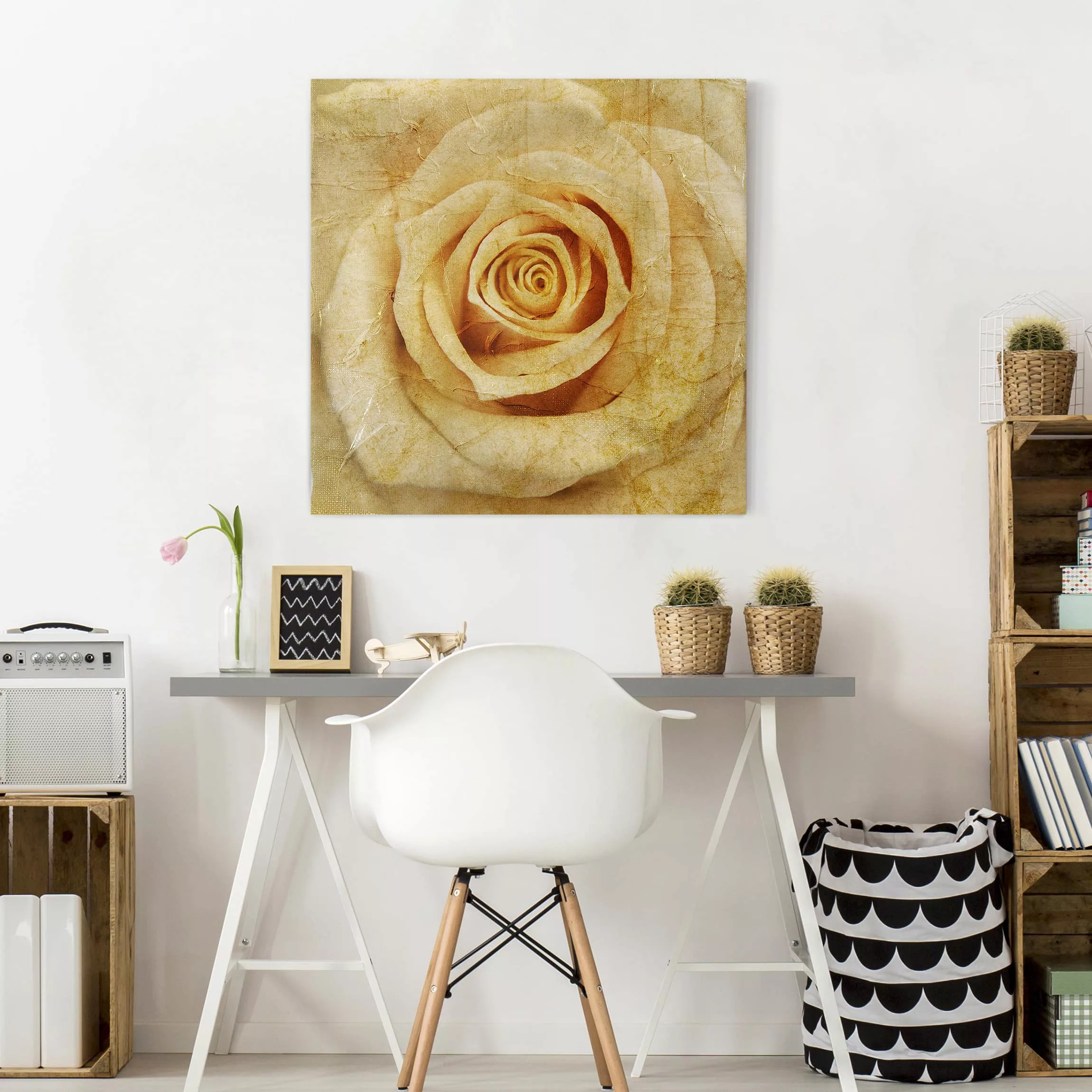 Leinwandbild Blumen - Quadrat Vintage Rose günstig online kaufen