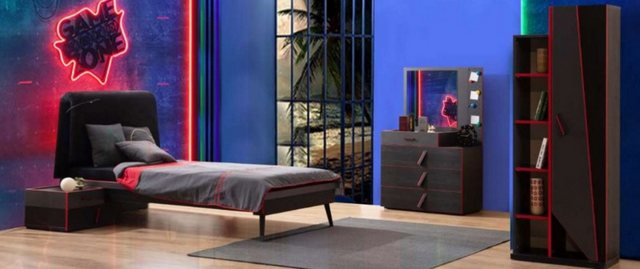 Xlmoebel Bett Moderne Kindermöbel-Set in Schwarz-Rot mit Bett, Bücherschran günstig online kaufen