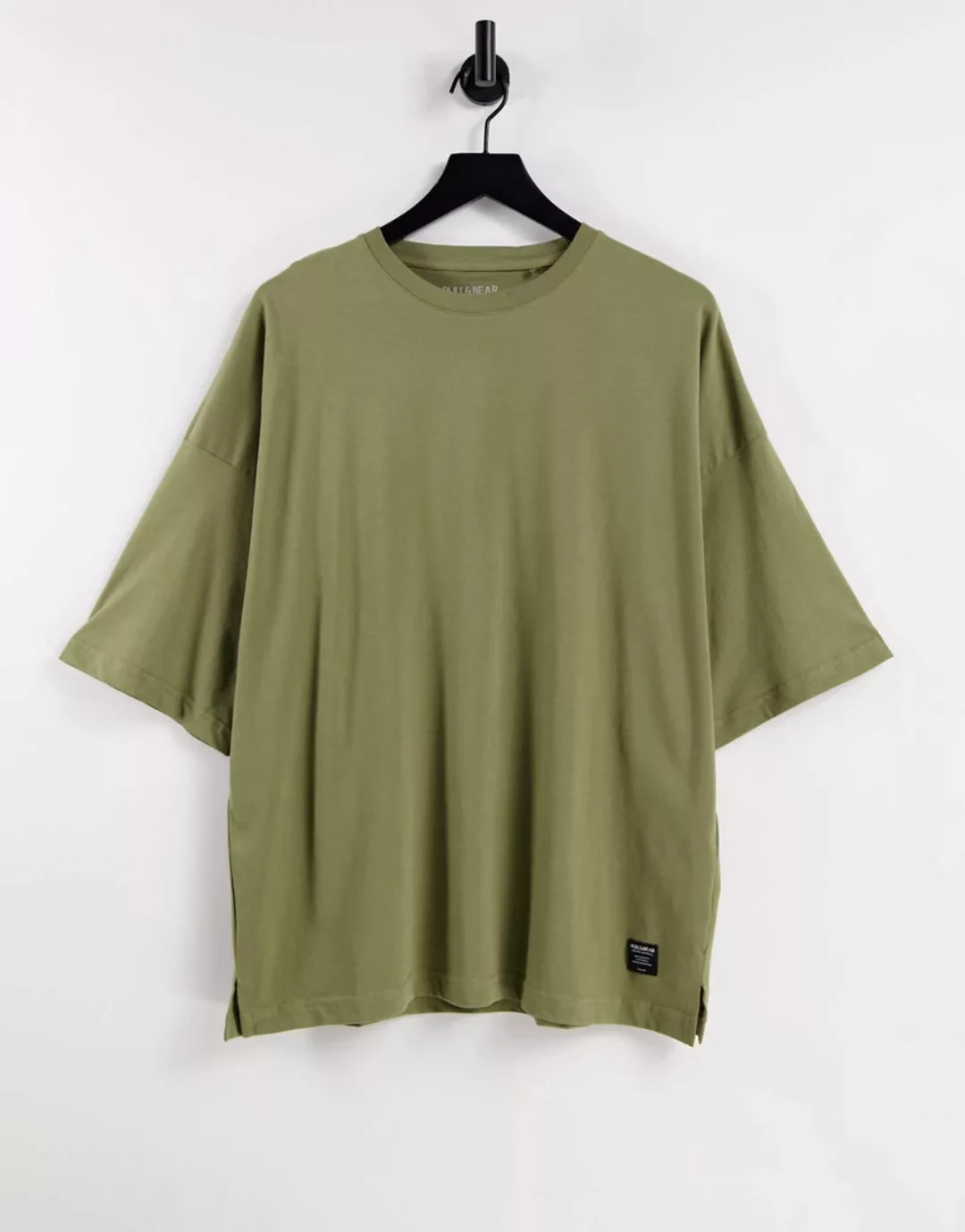 Pull&Bear – Oversize-T-Shirt in Khaki-Grün günstig online kaufen