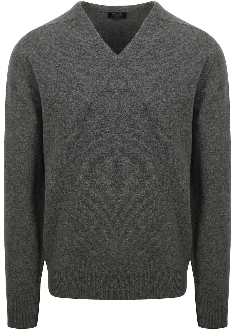 William Lockie V-Auschnitt Pullover Lammwolle Grau - Größe L günstig online kaufen