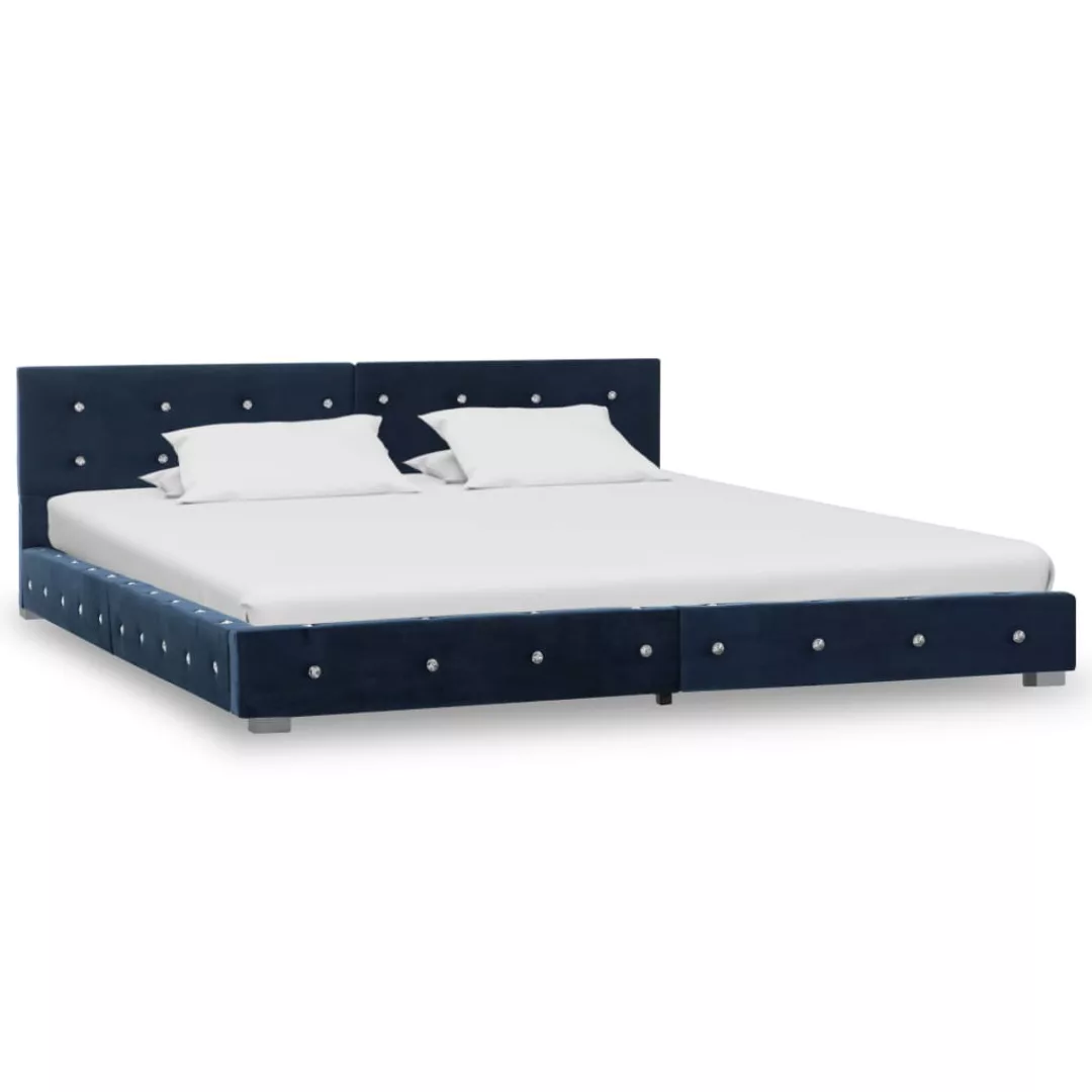 Bett Mit Matratze Blau Samt 160 X 200 Cm günstig online kaufen