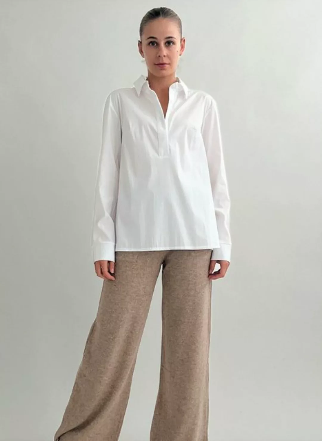 Zuckerwatte Klassische Bluse langarm, mit Kragen, weiß, mit Stretch günstig online kaufen