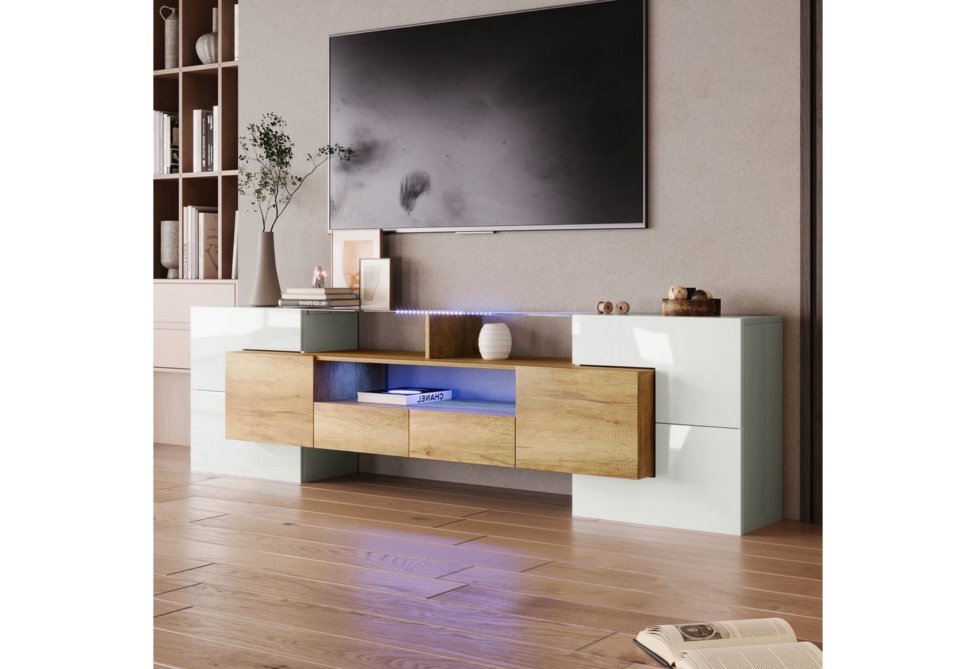 SIKAINI TV-Schrank (Lowboard.hochglänzendes Weiß, 200 cm, LED-Beleuchtung, günstig online kaufen
