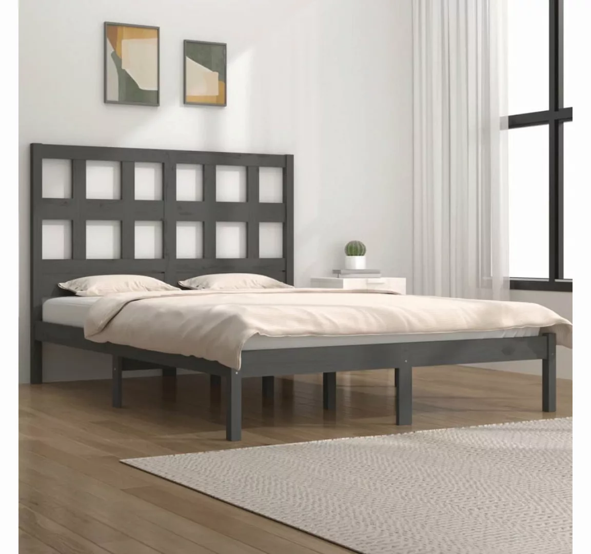 furnicato Bett Massivholzbett Grau Kiefer 180x200 cm günstig online kaufen