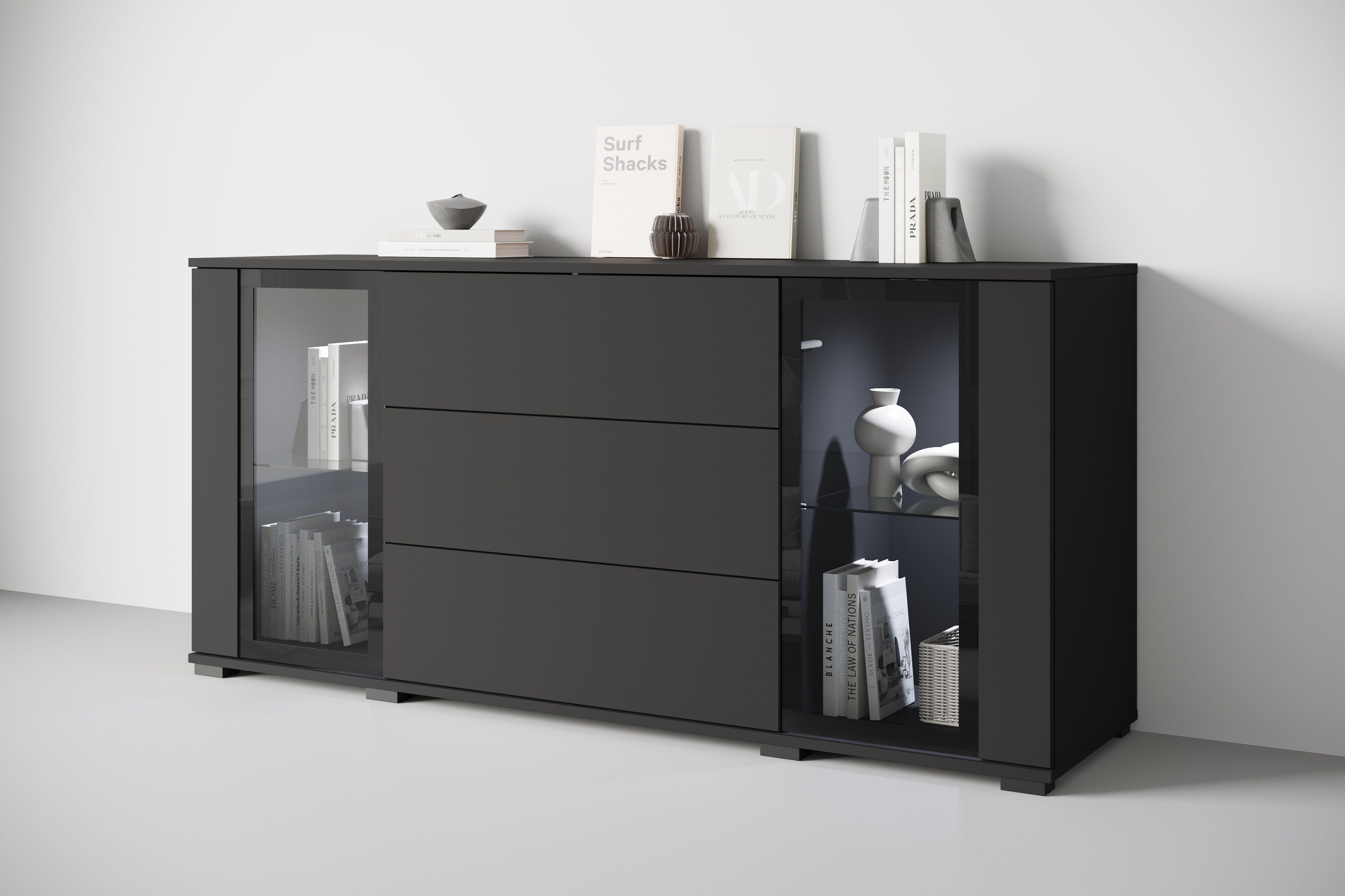 INOSIGN Sideboard "modernes Design mit Glaseinsätzen und 3 Schubladen, Brei günstig online kaufen