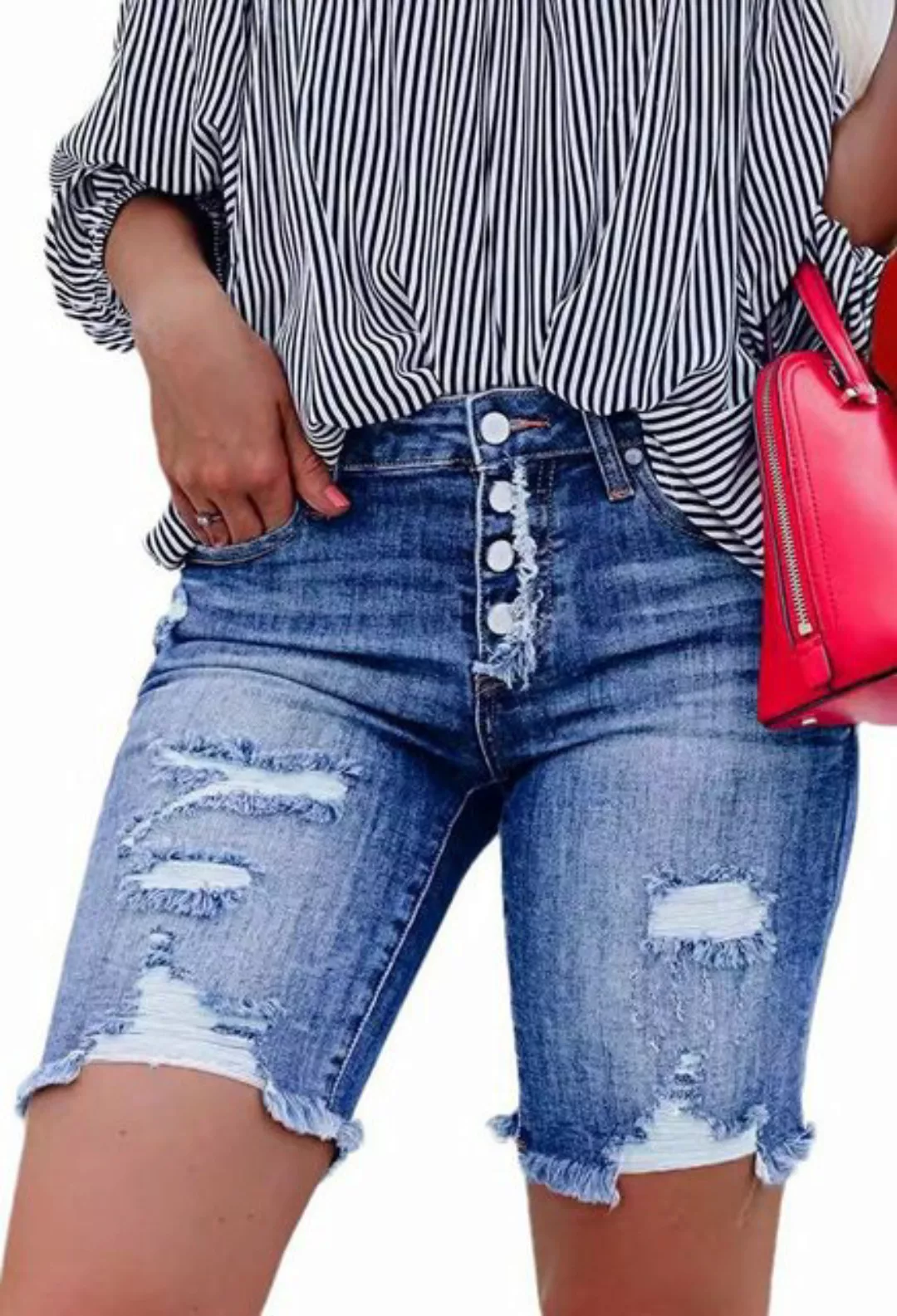 CHENIN Jeansshorts Geknöpfte denim-shorts für damen, enge street-rip-quarte günstig online kaufen