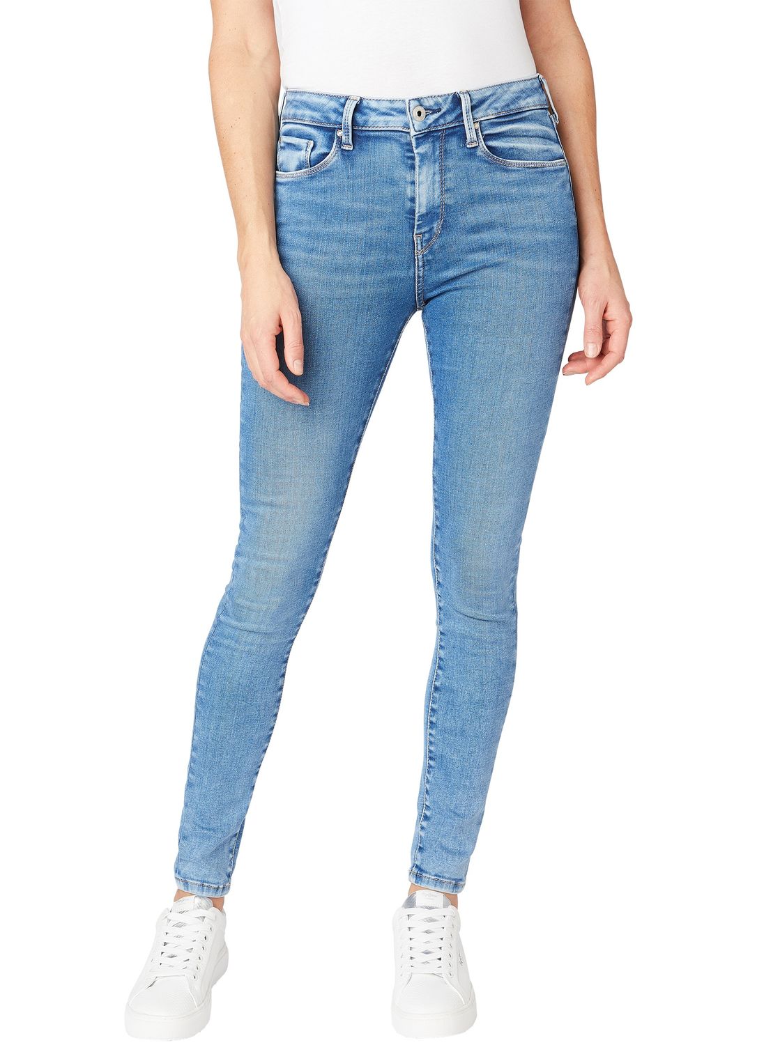 Pepe Jeans Damen Jeans Regent - Skinny Fit - Blau - Medium Light Powerflex günstig online kaufen