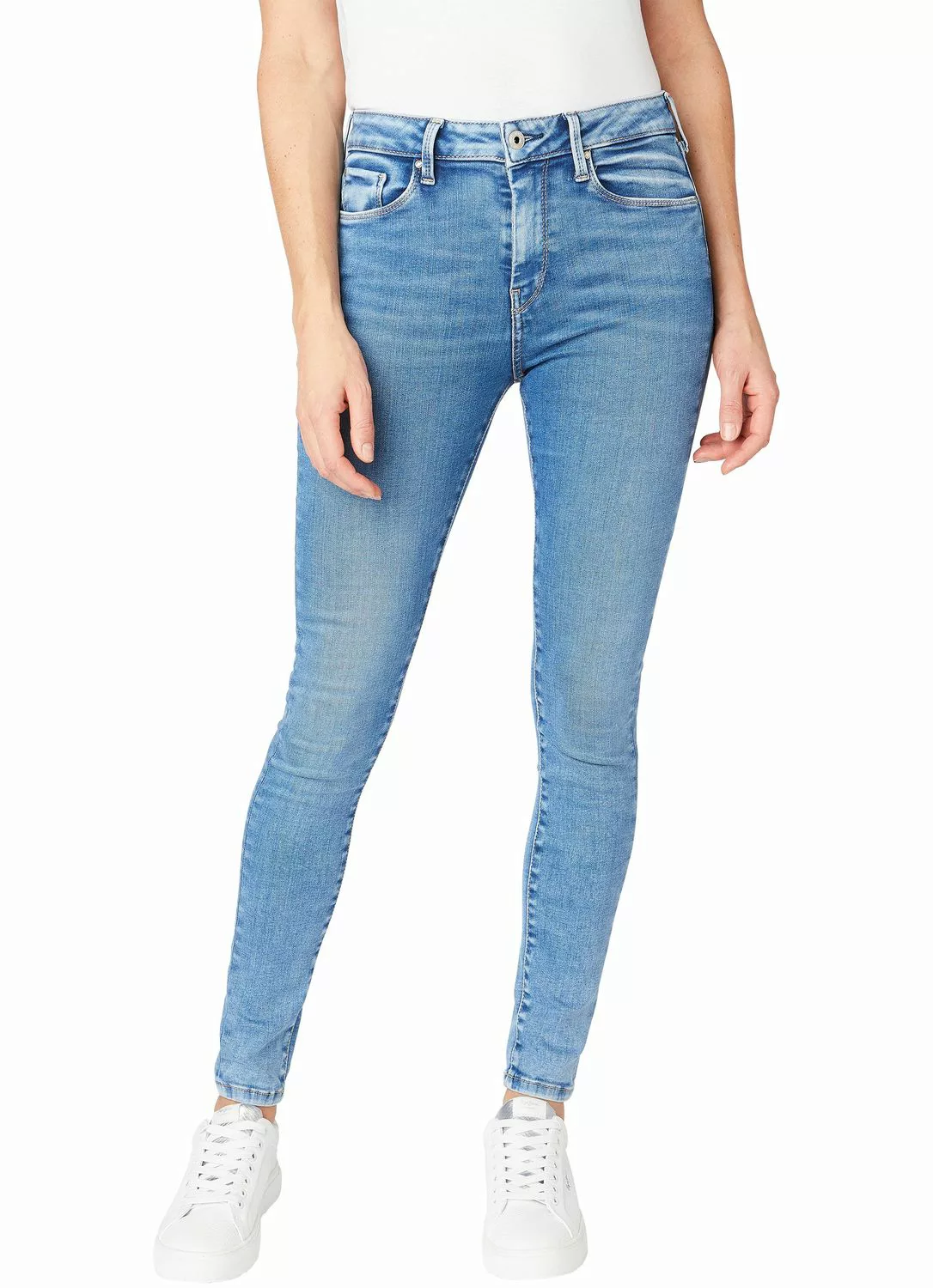 Pepe Jeans Damen Jeans Regent - Skinny Fit - Blau - Medium Light Powerflex günstig online kaufen